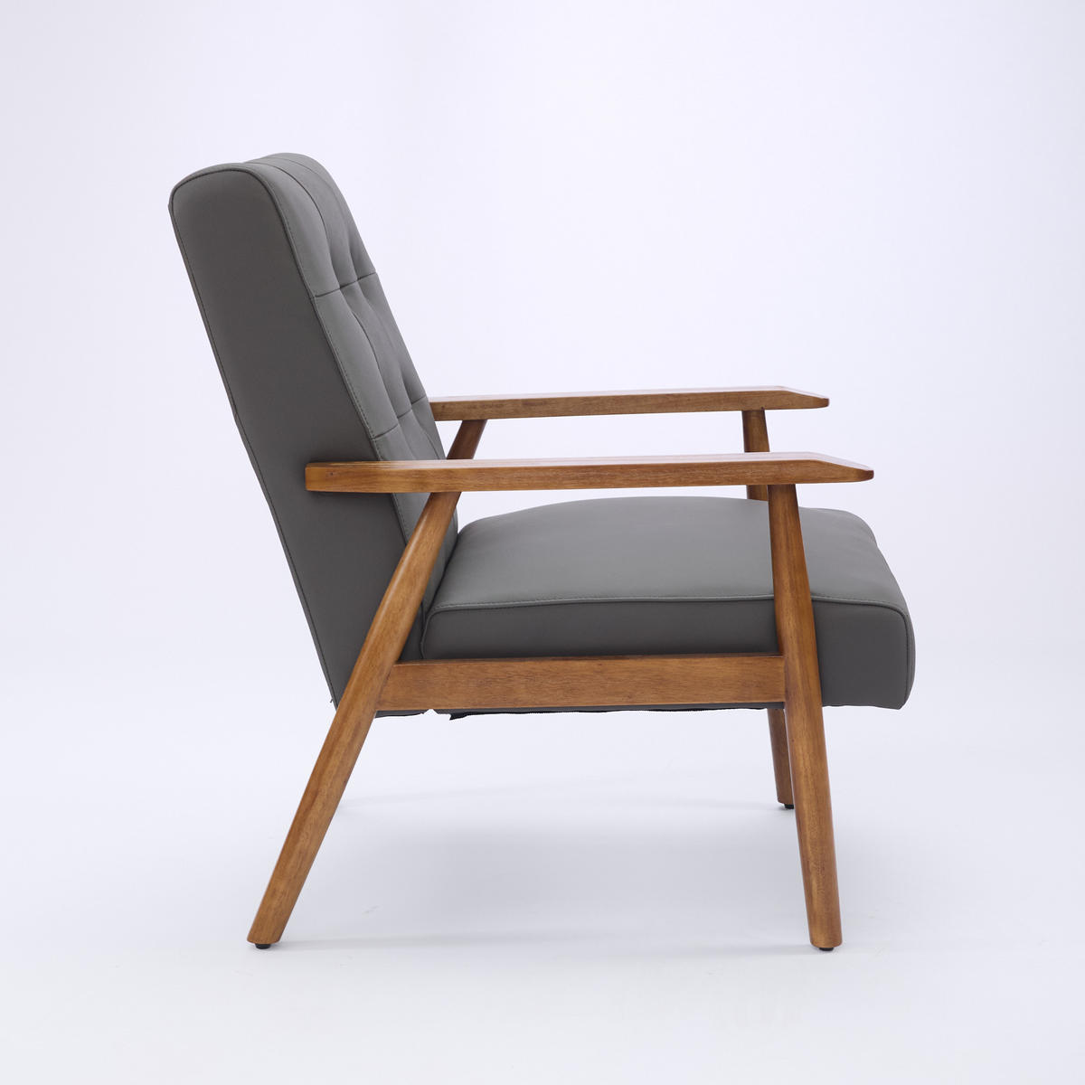 SESSEL Echtleder mit Nussbaum-Armlehnen, DE-42331, Grau - Grau, Holzwerkstoff (80/83/64cm) - ComfortXL