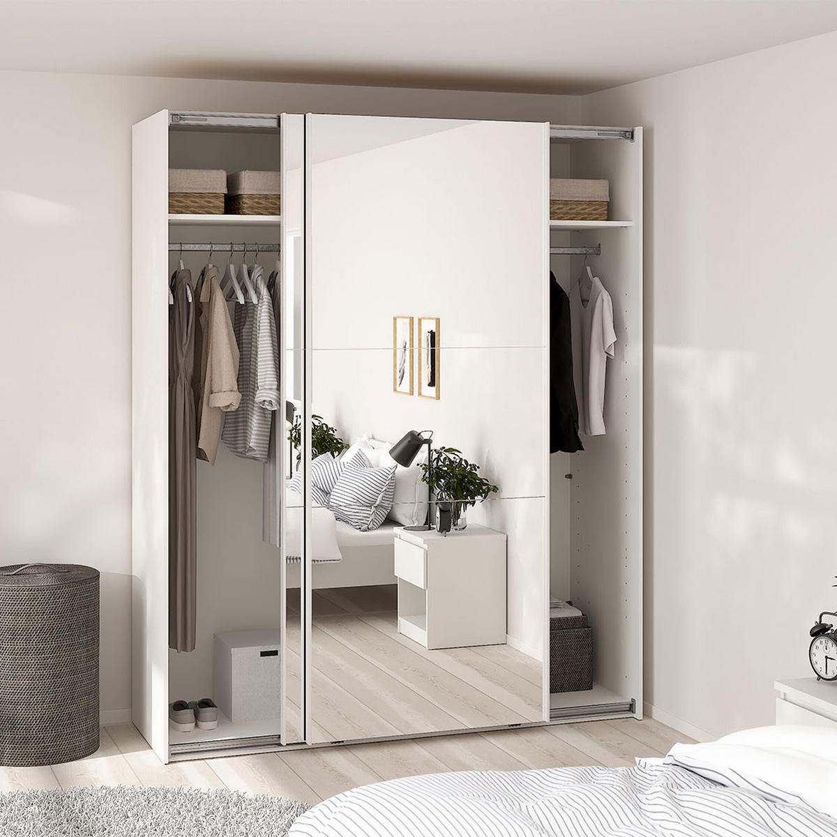 SCHIEBETÜRENSCHRANK, Como, Weiß, Holzwerkstoff, 179 x 67 x 221 cm - Weiß, Holzwerkstoff (179/221/67cm) - ebuy24