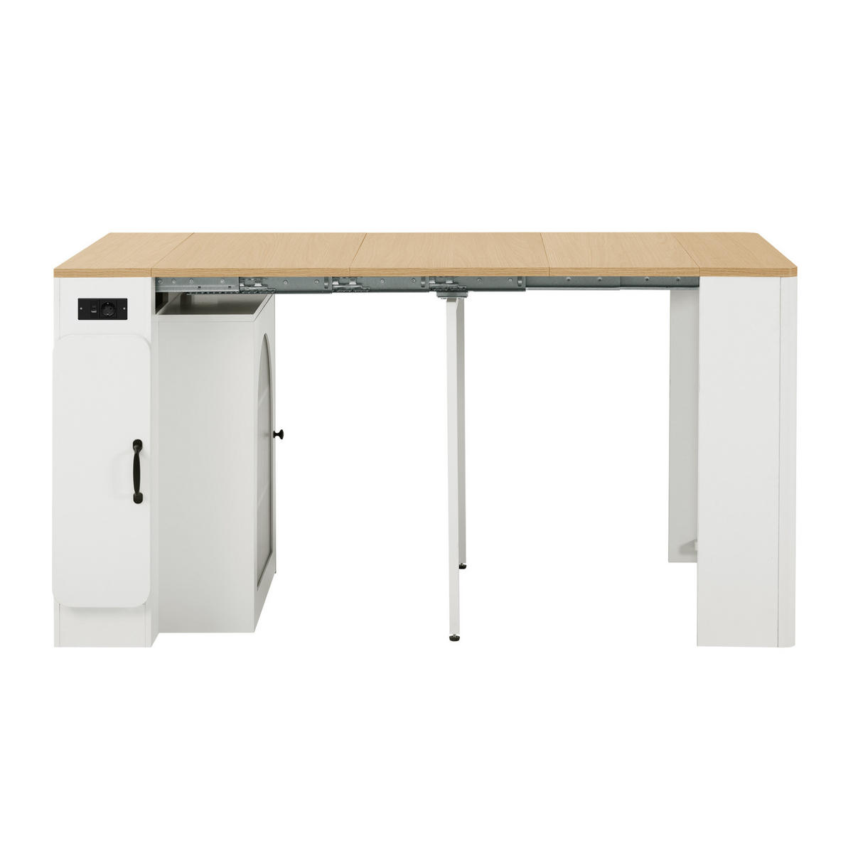 KÜCHENINSEL 83/39,6-149,6/77 cm aus MDF und Glas mit ausziehbarer Tischplatte Weiß/Naturfarben - Weiß, Holzwerkstoff (83/77/39.6cm) - Modenvie