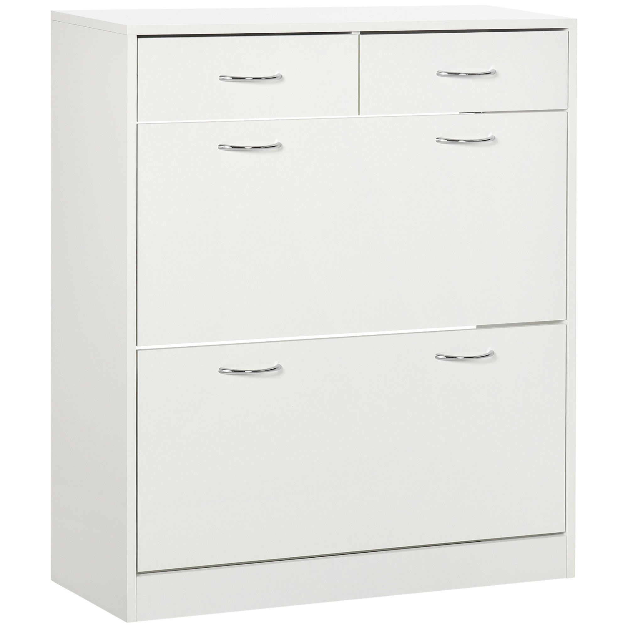SCHUHSCHRANK DE-14997 2 Klapptüren & 2 Schubladen Naturholz - Weiß, Holzwerkstoff (80/91.5/30cm) - ComfortXL