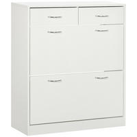 SCHUHSCHRANK DE-14997 2 Klapptüren & 2 Schubladen Naturholz - Weiß, Holzwerkstoff (80/91.5/30cm) - ComfortXL