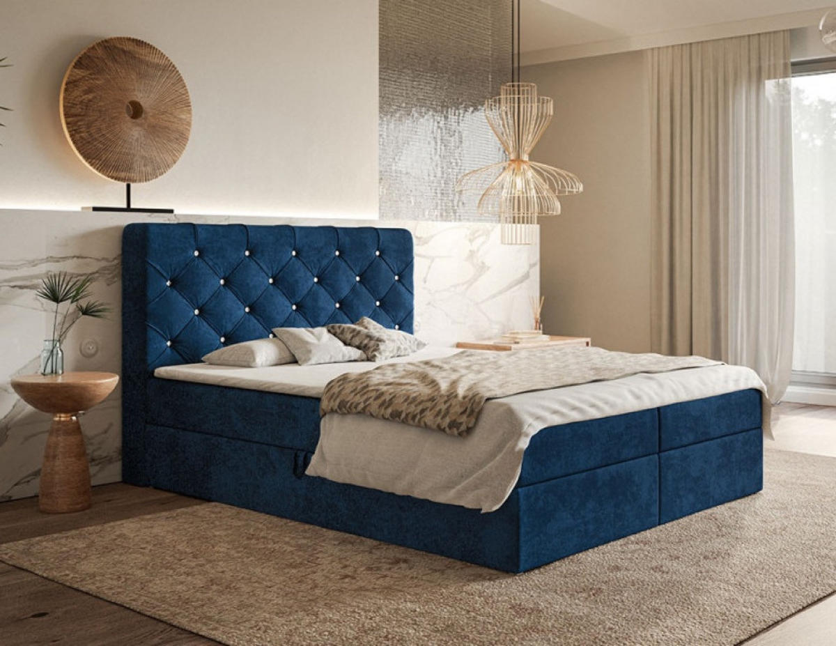 BETT Blau FOX 7 Kontinental 180x200 cm - Blau/Schwarz, Textil (180/200cm) - Sepro Meble