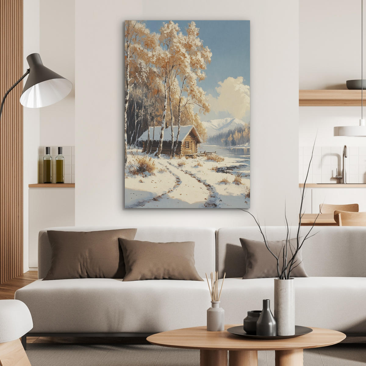 AKUSTIKBILD Winter - Schnee - Zuhause - Natur Wanddeko 60x90 cm - Hellbraun, Kunststoff (60/90/0.9cm) - MuchoWow
