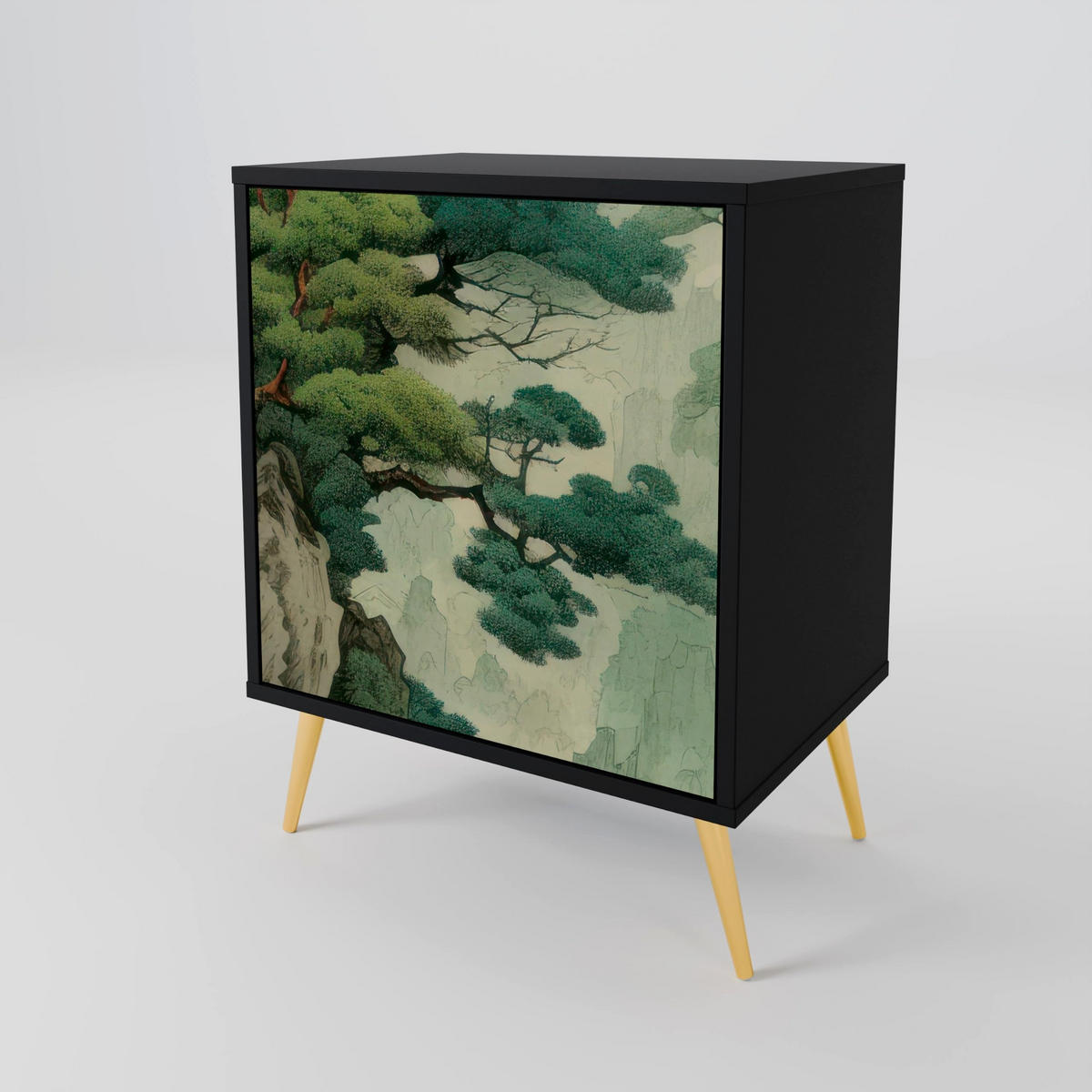 SIDEBOARD VERDURE ABYSS, Schwarz, 57,5x42x72,5 cm, Schwarze Metallfüße - Multicolor/Schwarz, Holzwerkstoff/Metall (57.5/72.5/42cm) - SpaceRebels
