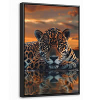 LEINWAND Bilder mit Rahmen - Natur - Leopard - Tier - Sonnenuntergang - Modern - 20x30 - Orange, Textil (20/30cm) - MuchoWow