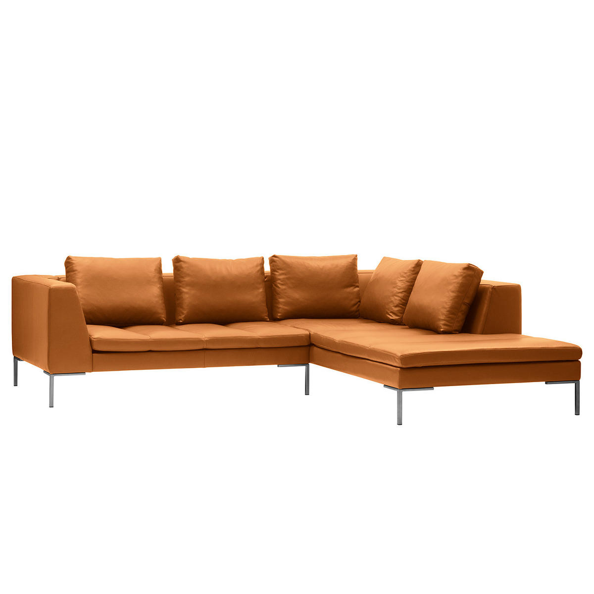 ECKSOFA mit Ottomane - Chromfarben/Cognac, Leder/Metall (255/230cm) - home24