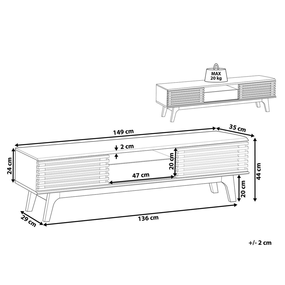 TV STOLEK Tmavě hnědý, Bílý DETROIT 35/149/44 cm - bílá/tmavě hnědá, kompozitní dřevo (149/44/35cm) - Beliani