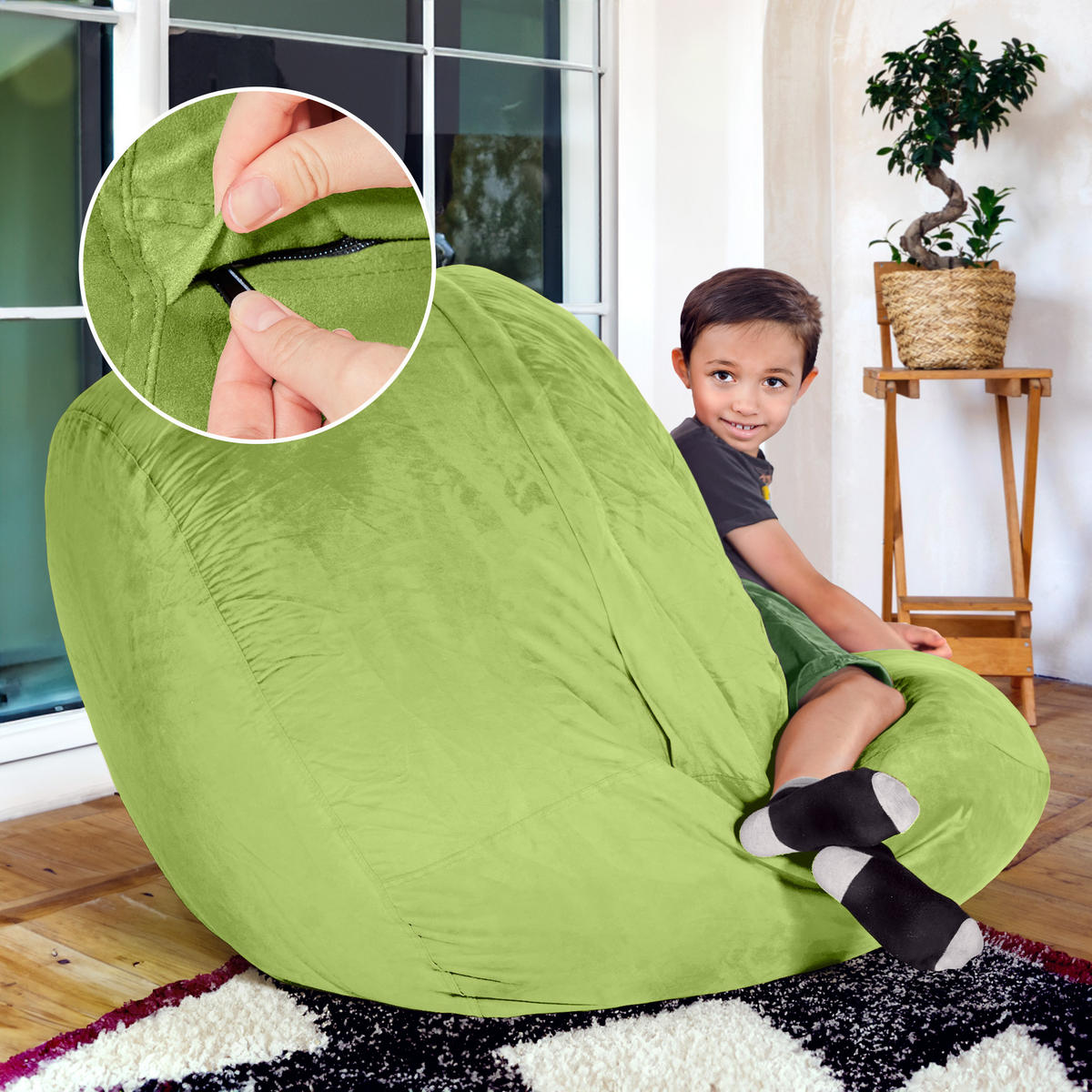 RIESEN-SITZSACK XXL JUMBO Velours 4ft - Grün, Textil (120/70/120cm) - Green Bean