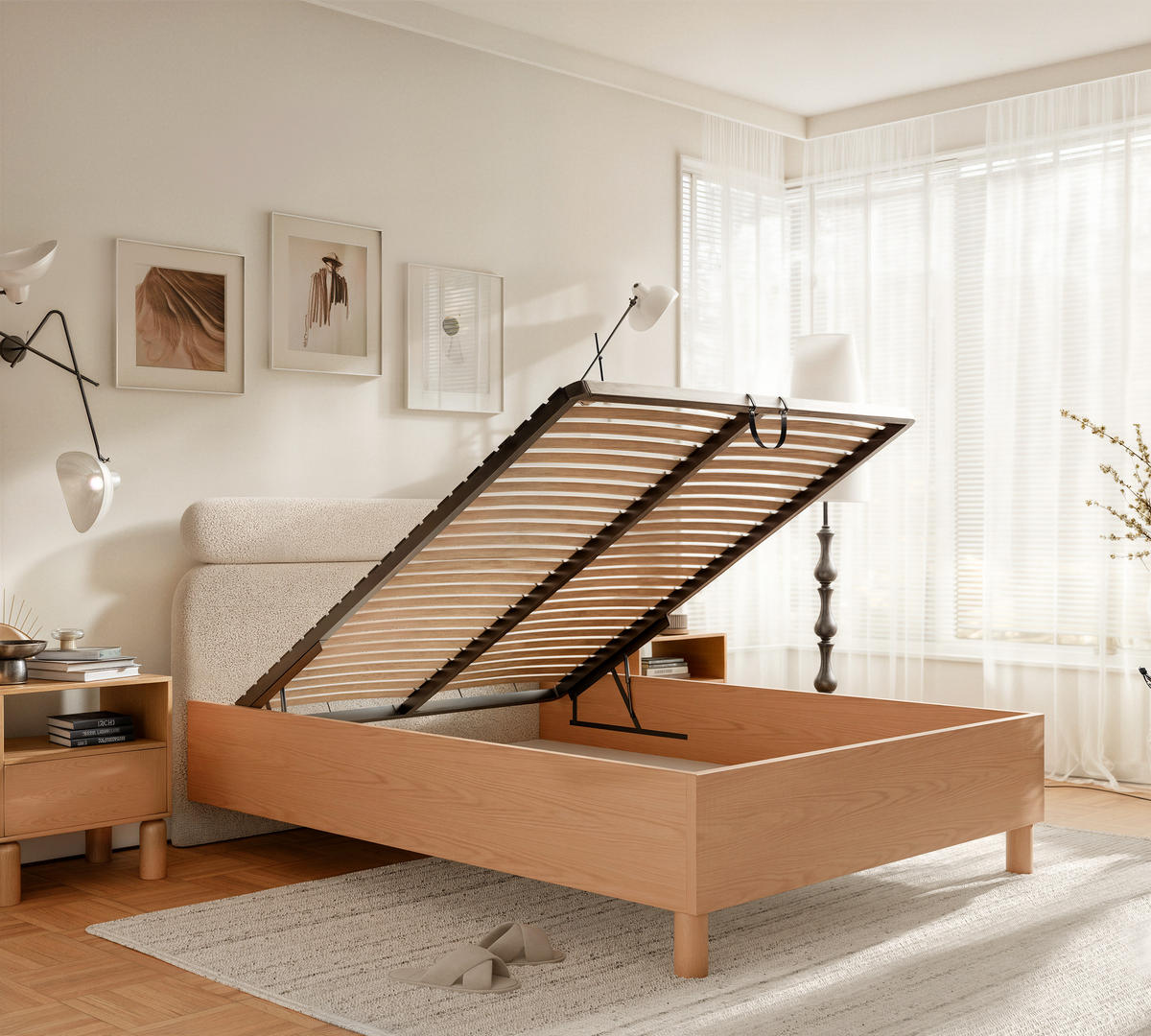 BOXBETT SENA 140/200 cm mit Matratze und Topper, Eiche Bookmatch - Eichefarben, Holz/Holzwerkstoff (140/200cm) - Idohome