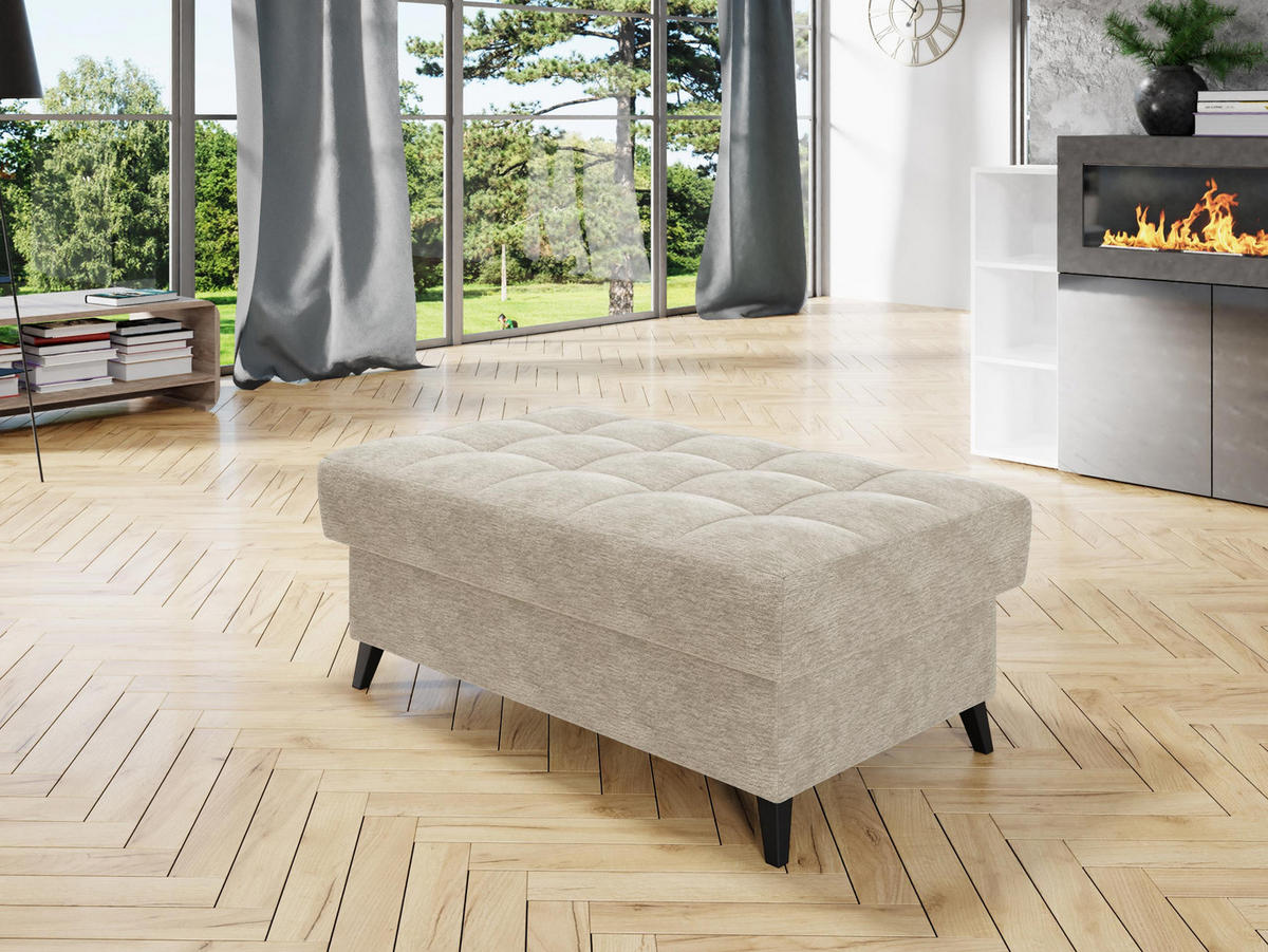 POLSTERHOCKER Nord - Champagner/Schwarz, Holz/Textil (106/44/67cm) - MIRJAN24