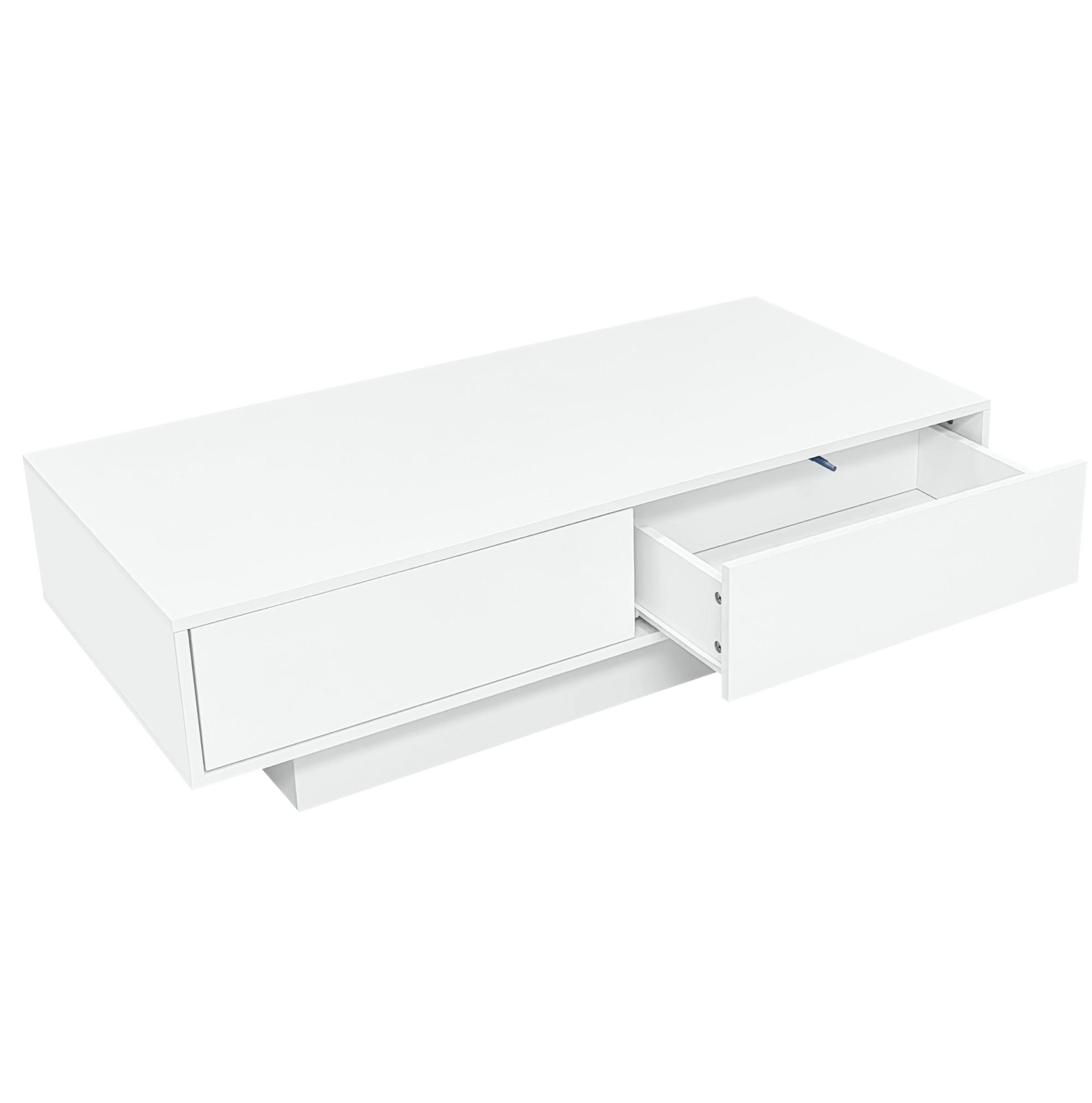 COUCHTISCH 115/55/34 cm in Weiß aus Spanplatte mit LED-Beleuchtung und 2 Schubladen - Weiß, Holzwerkstoff (115/55/34cm) - OKMYHOME