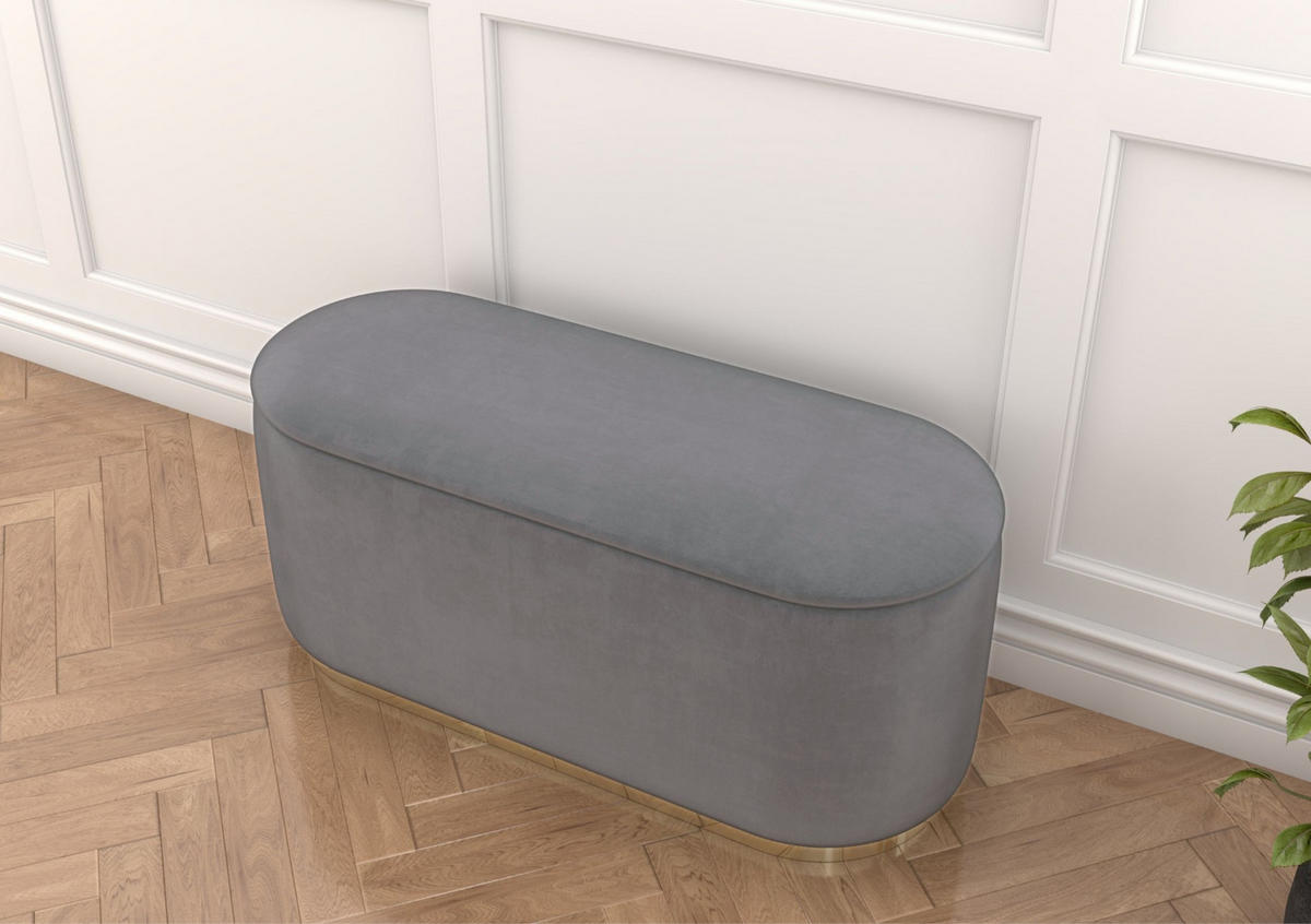 POUF Scarlett mit Stauraum, goldene Basis, 110/47/45 cm, Hellgrau - Goldfarben/Hellgrau, Holzwerkstoff/Textil (110/47/45cm) - Dancan