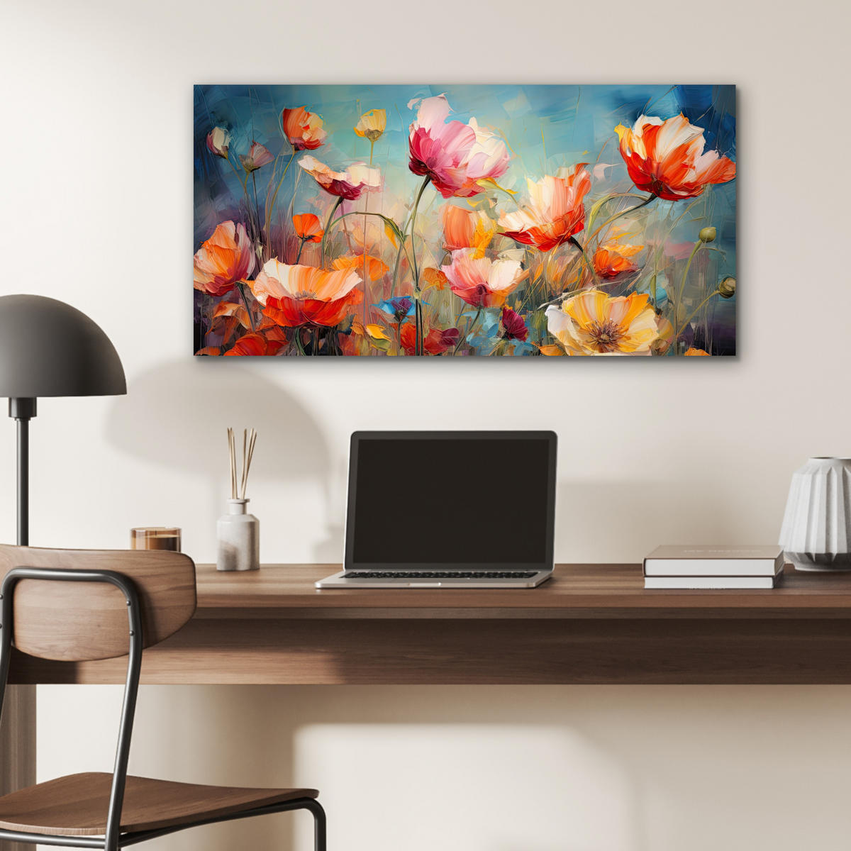 METALLBILD Blumen - Aquarell - Kunst - Botanisch - Natur 80x40 cm - Orange, Metall (80/40cm) - MuchoWow