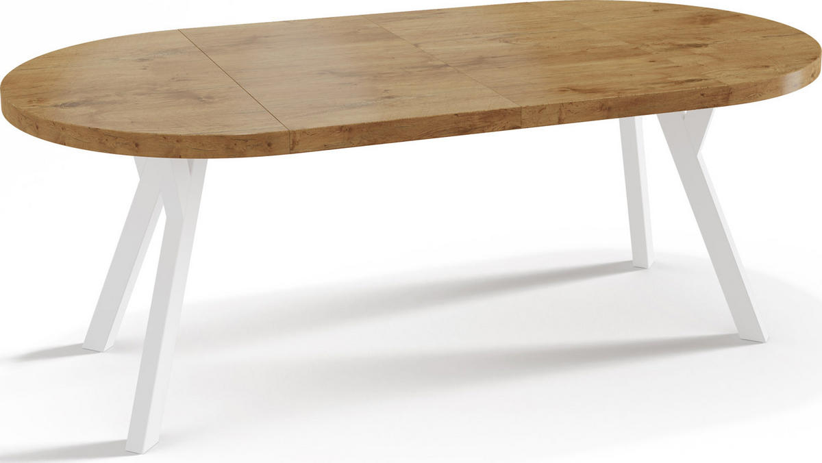 ESSTISCH Twixy runder ausziehbarer, Lancelot Eiche 100-200/100/76 cm - Eichefarben/Weiß, Holz/Holzwerkstoff (100/100/76cm) - WFL GROUP