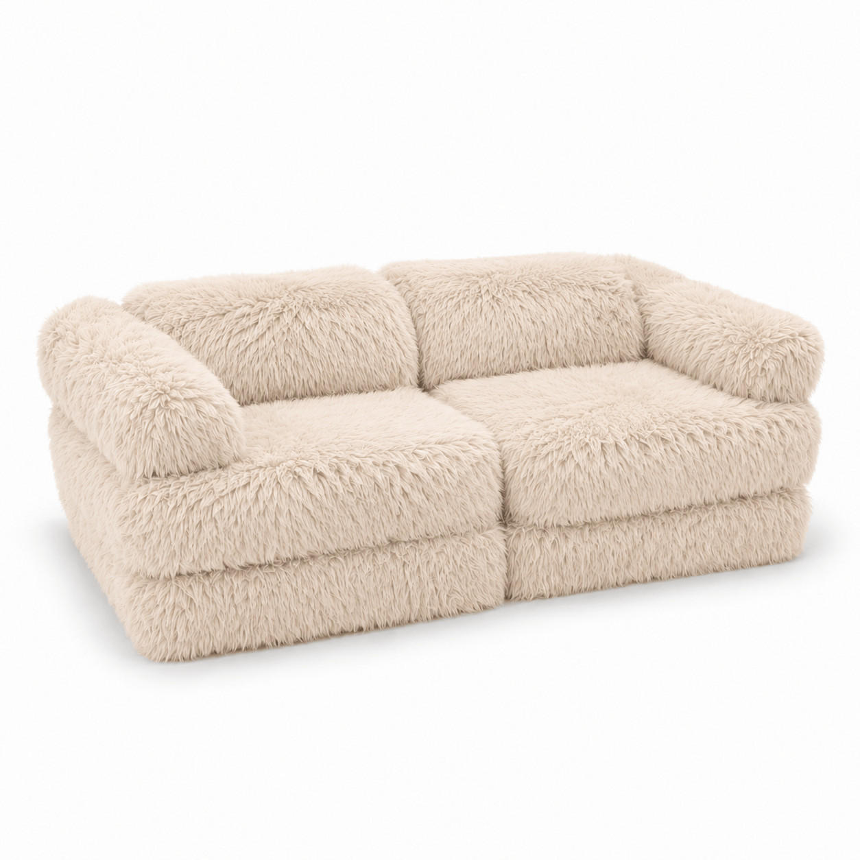 KINDERSOFA Mammoth 6-teilig flauschig - Beige, Textil (120/25/60cm) - MeowBaby