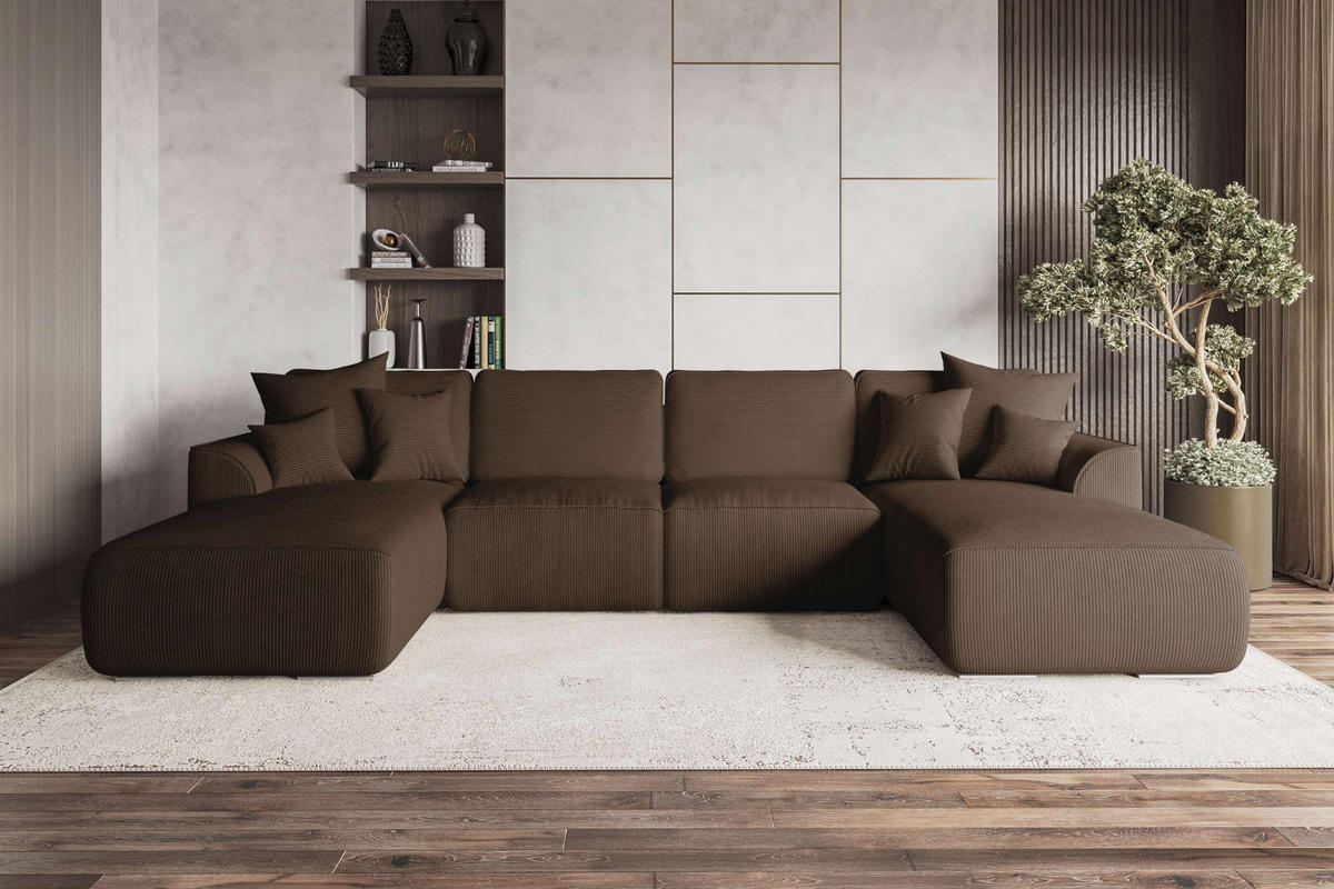 WOHNLANDSCHAFT GUSTO Cordstoff Braun inkl. Schlaffunktion - Chromfarben/Braun, Kunststoff/Textil (306/96/194cm) - 99rooms