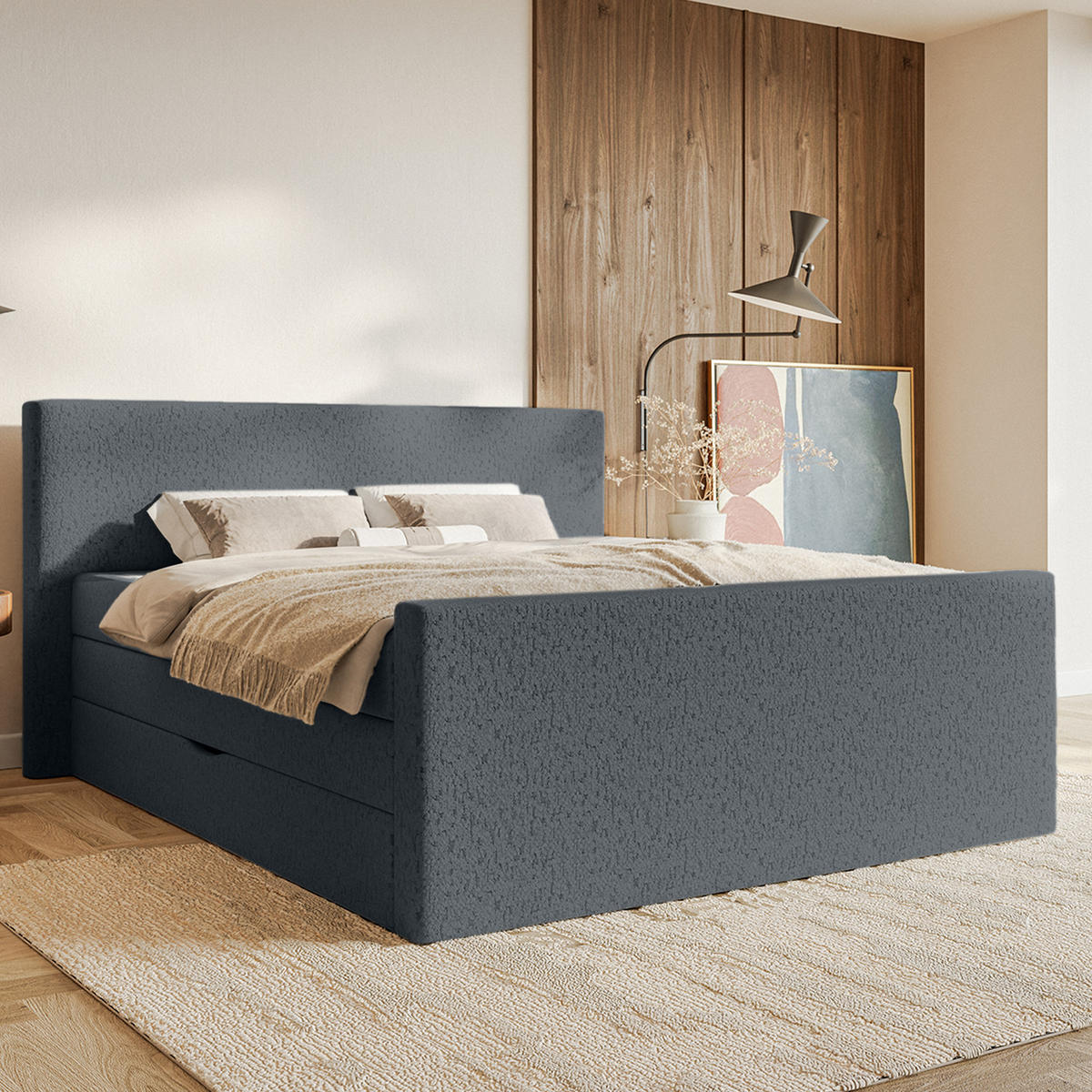 BOXSPRINGBETT Velipoja Premium 200x200 cm, Dunkelgrau - Dunkelgrau, Textil (200/200cm) - Fedve