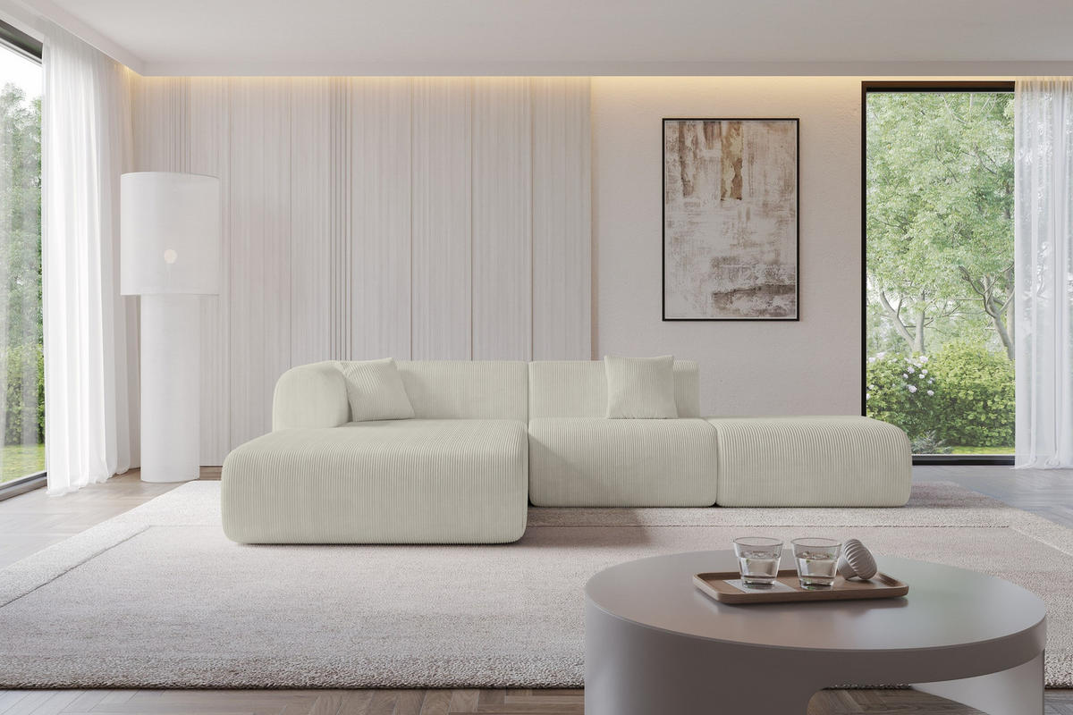 ECKSOFA Ottomane Links OVLY-L 289x176x71 Creme Cord - Creme/Schwarz, Holzwerkstoff/Kunststoff (176/289cm) - ALTDECOR