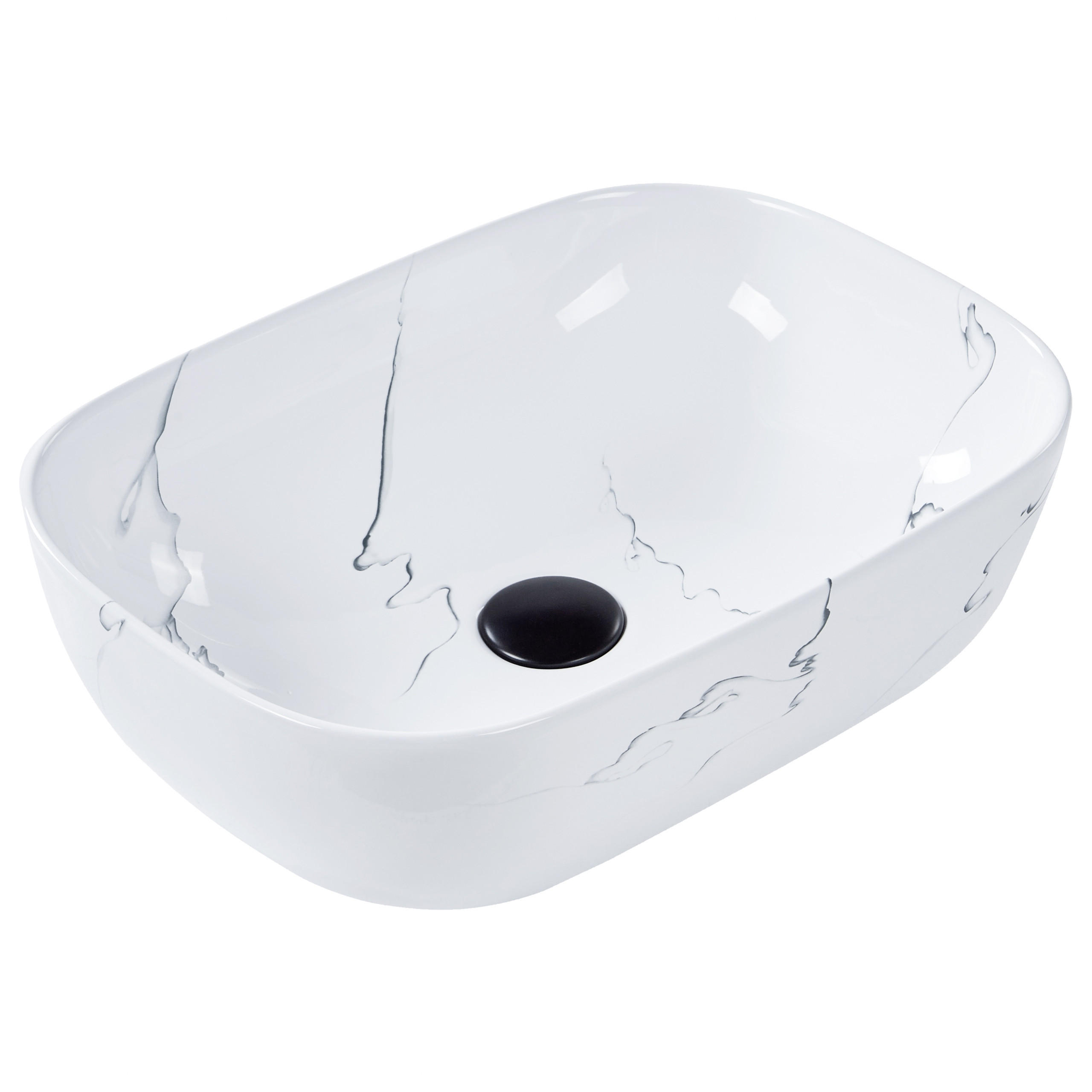 UMYVADLO NA DESKU Bílé Mramor 47/34 cm Keramika Hopi - bílá, keramika (47/14/34cm) - Beliani