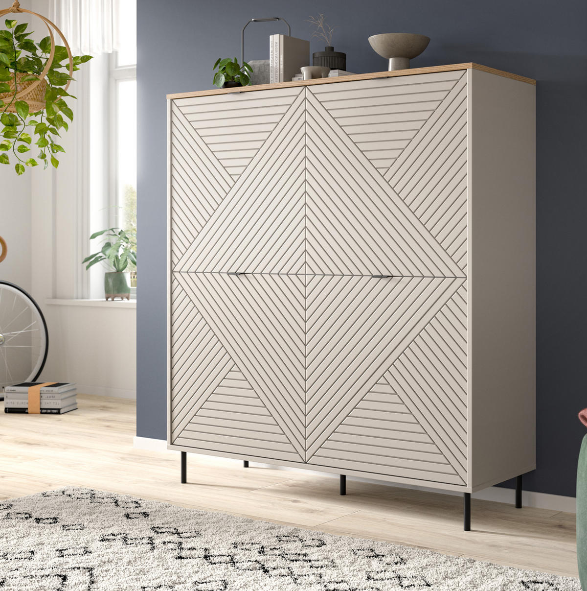 HIGHBOARD Kaschmir, Evoke Eiche 124 x 135 cm, Kommode in modernem Design - Kaschmir/Eichefarben, Holzwerkstoff/Metall (124/135/40cm) - Inn.Furn