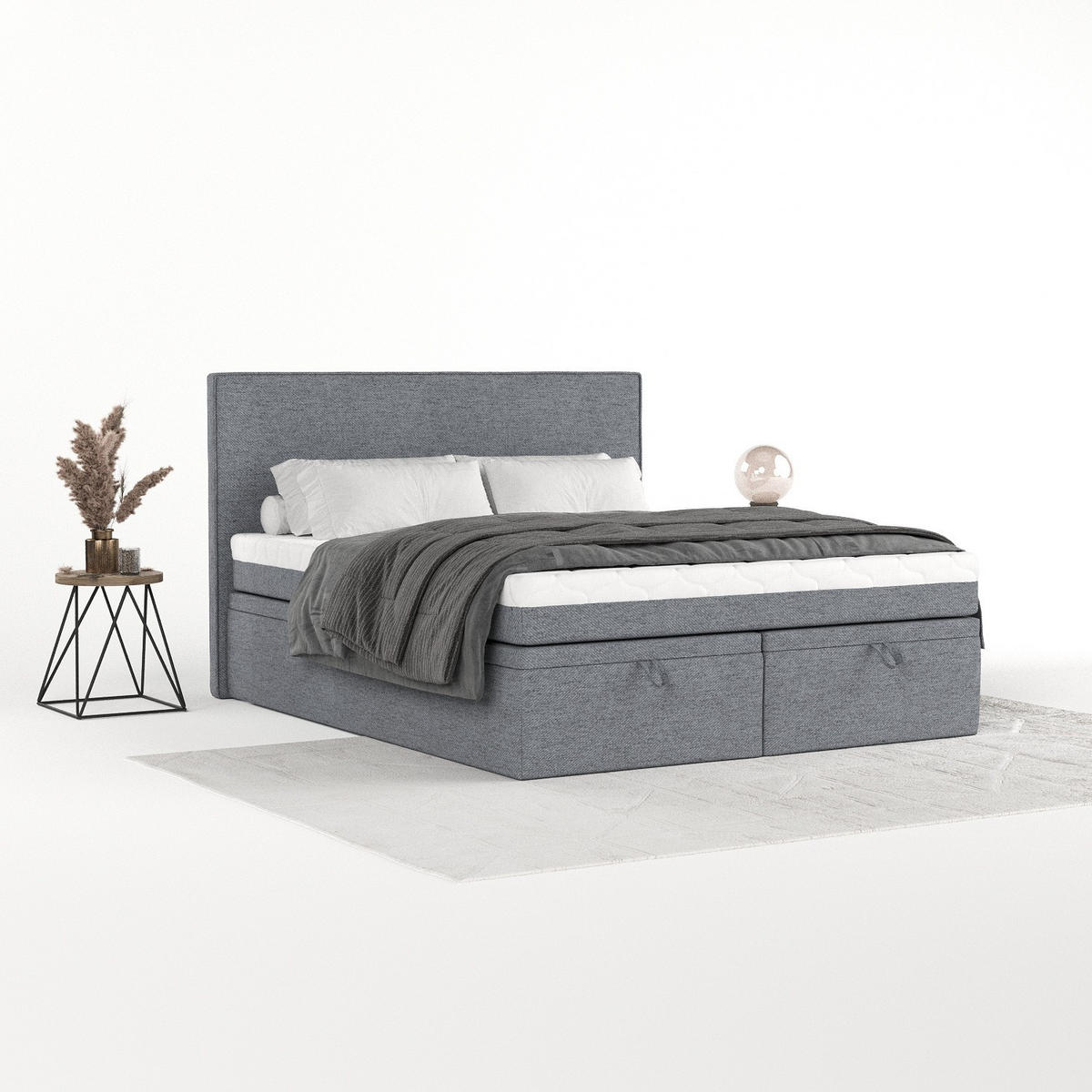 BOXBETT Zalla 180/200 cm Grau im Neve Stoff - Schwarz/Grau, Holz/Holzwerkstoff (180/200cm) - AltaBeds