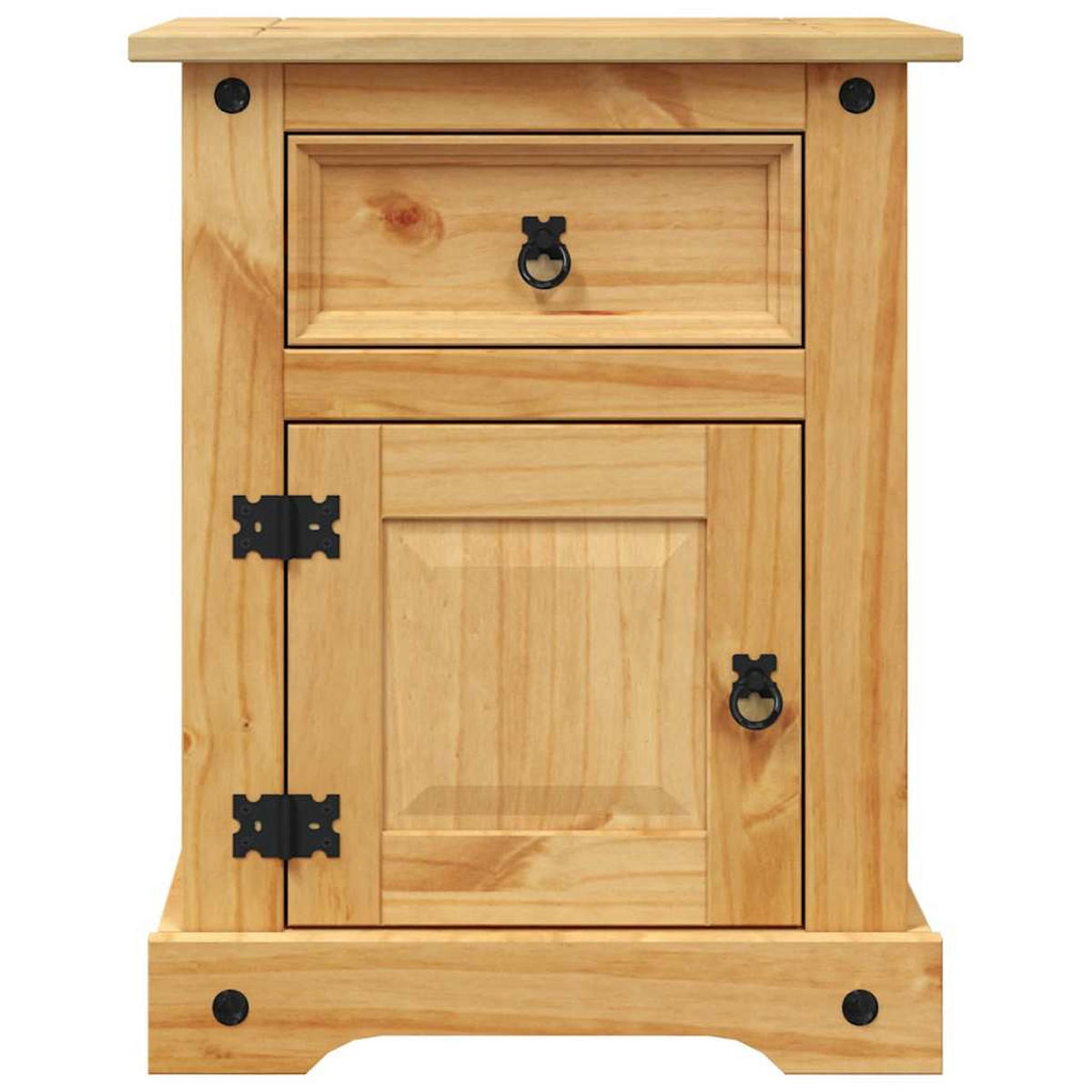 NACHTTISCH Im Mexiko-Stil mit 1 Schublade, 1 Tür 53/39/66 cm aus Massivholz Kiefer - Schwarz/Braun, Holz/Metall (53/66/39cm) - vidaXL