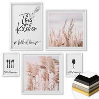 WANDBILDER 5er-Set - 50x50 cm & 20x30 cm & 40x60 cm Weißer Rahmen - Abstrakte Blattmalerei - Weiß, Kunststoff (40/60cm) - ArtPrintCave