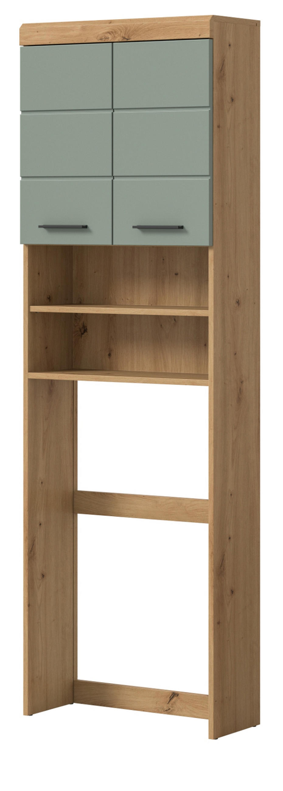 WASCHMASCHINENSCHRANK Salbei grün, Eiche Artisan 63 x 191 cm, Überbau mit 6 Fächern - Salbeigrün/Schwarz, Holzwerkstoff/Kunststoff (63/191/24cm) - Inn.Furn