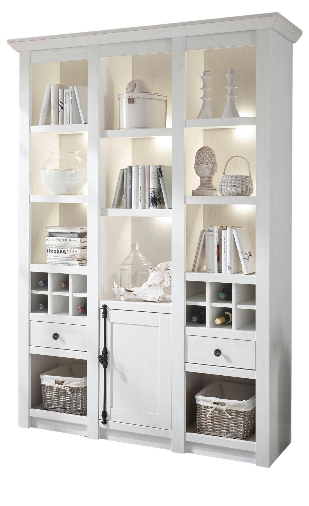 BUFFET weiß Pinie Landhaus, Buffetschrank mit Weinregal 147 x 207 cm - Anthrazit/Weiß, Holzwerkstoff/Metall (147/207/45cm) - Furn.Design