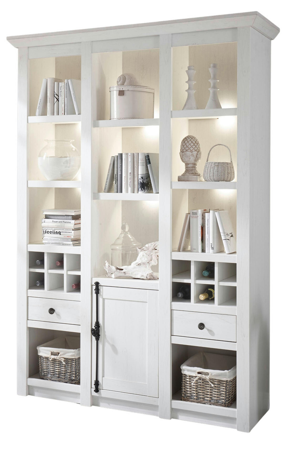 BUFFET weiß Pinie Landhaus, Buffetschrank mit Weinregal 147 x 207 cm - Anthrazit/Weiß, Holzwerkstoff/Metall (147/207/45cm) - Furn.Design