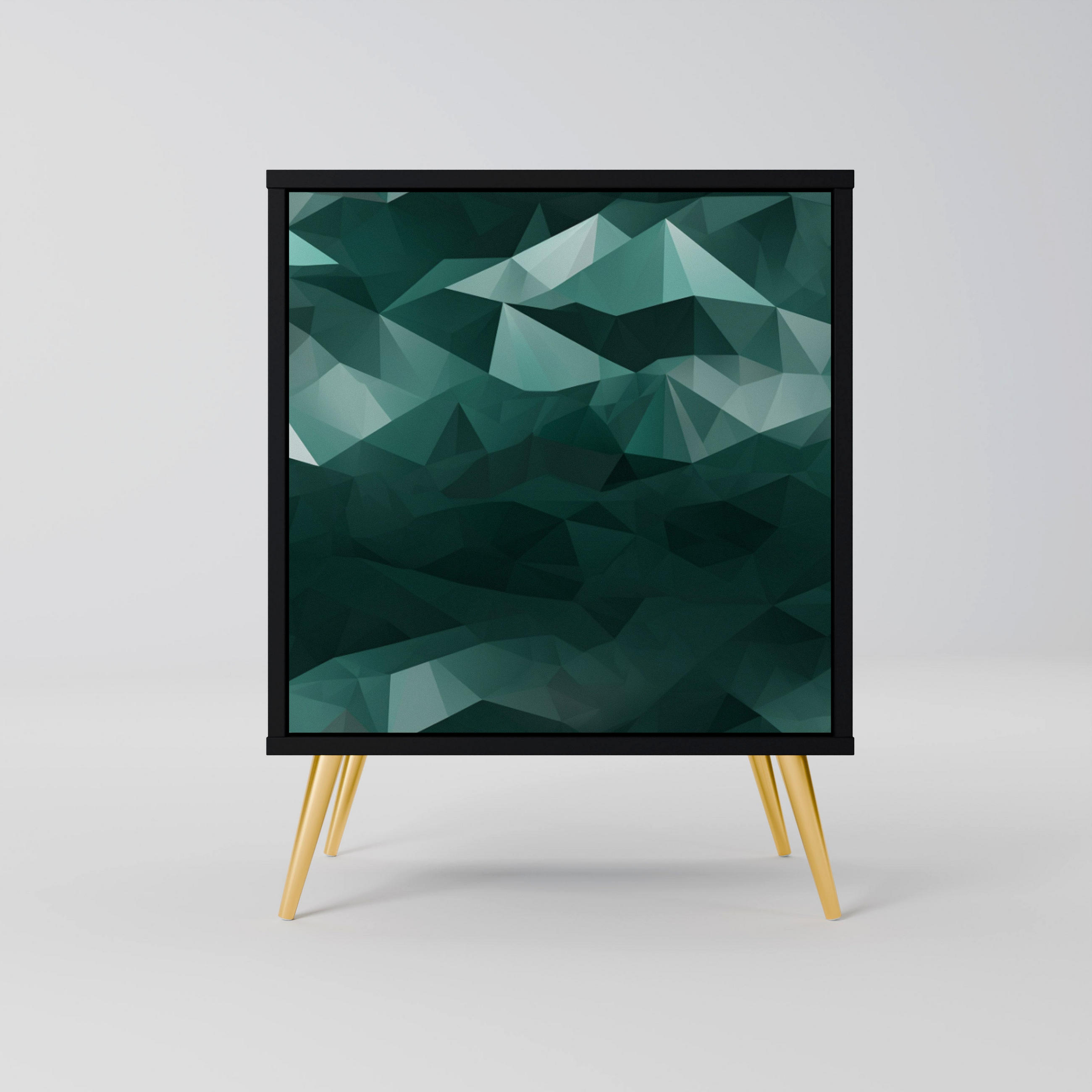 SIDEBOARD POLYGONAL FLOATING, Schwarz, 57,5x42x75,5 cm, Goldfarbene Metallfüße - Goldfarben/Multicolor, Holzwerkstoff/Metall (57.5/75.5/42cm) - SpaceRebels