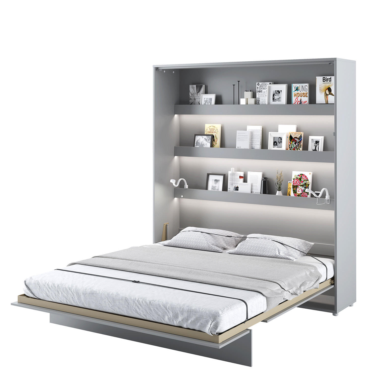 SCHRANKBETT BC-13 - 180x200cm Vertikal - Grau Matt - Grau, Holzwerkstoff (180/200cm) - Meblini
