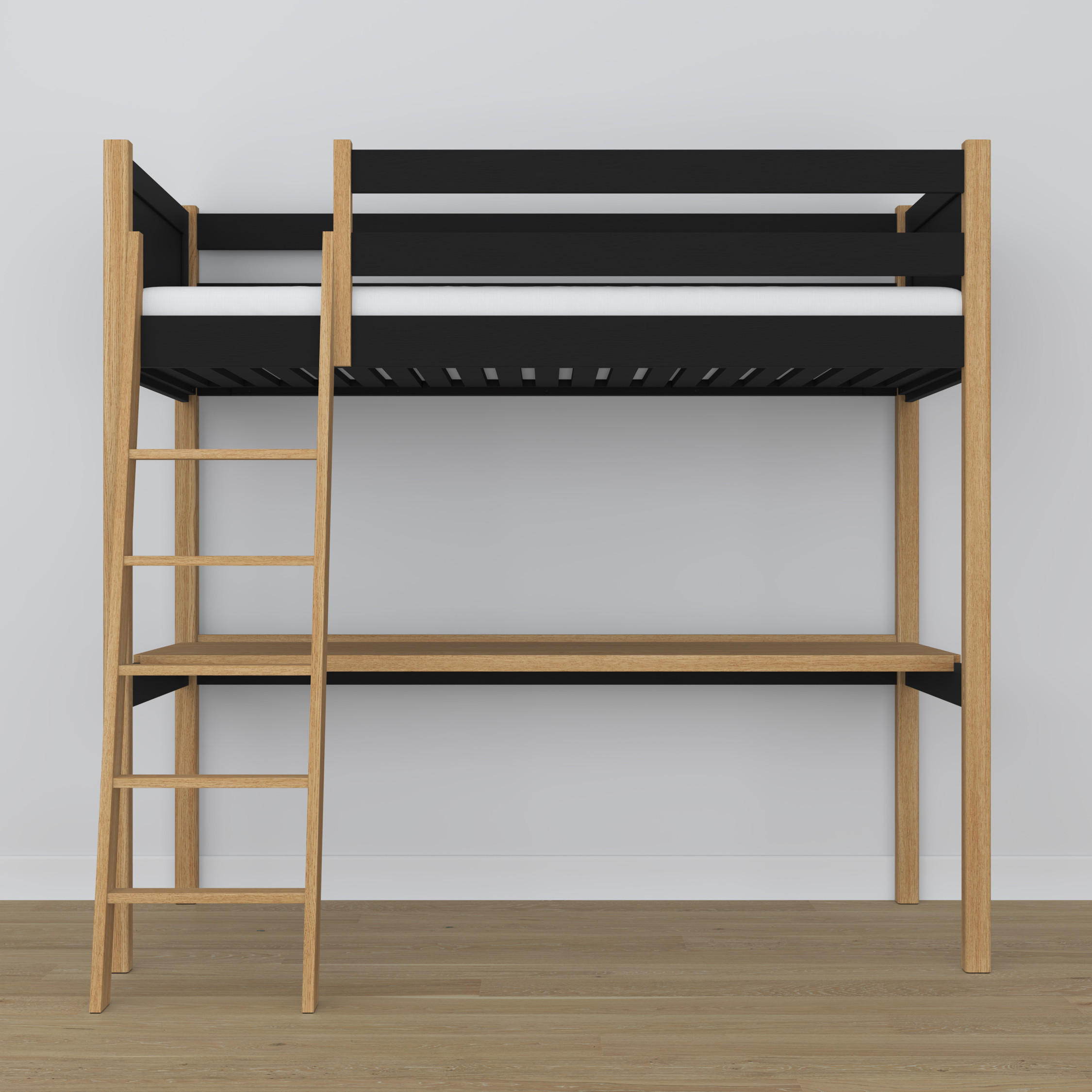HOCHBETT N04 mit Schreibtisch Schwarz / Eiche Natur 90/180 - Schwarz/Eiche Artisan, Naturmaterialien/Holz (90/180cm) - N-Wood