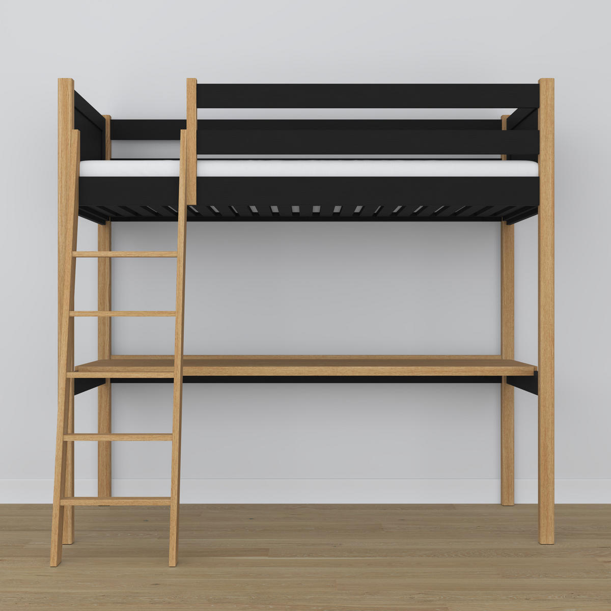 HOCHBETT N04 mit Schreibtisch Schwarz / Eiche Natur 120/190 - Schwarz/Eiche Artisan, Naturmaterialien/Holz (120/190cm) - N-Wood