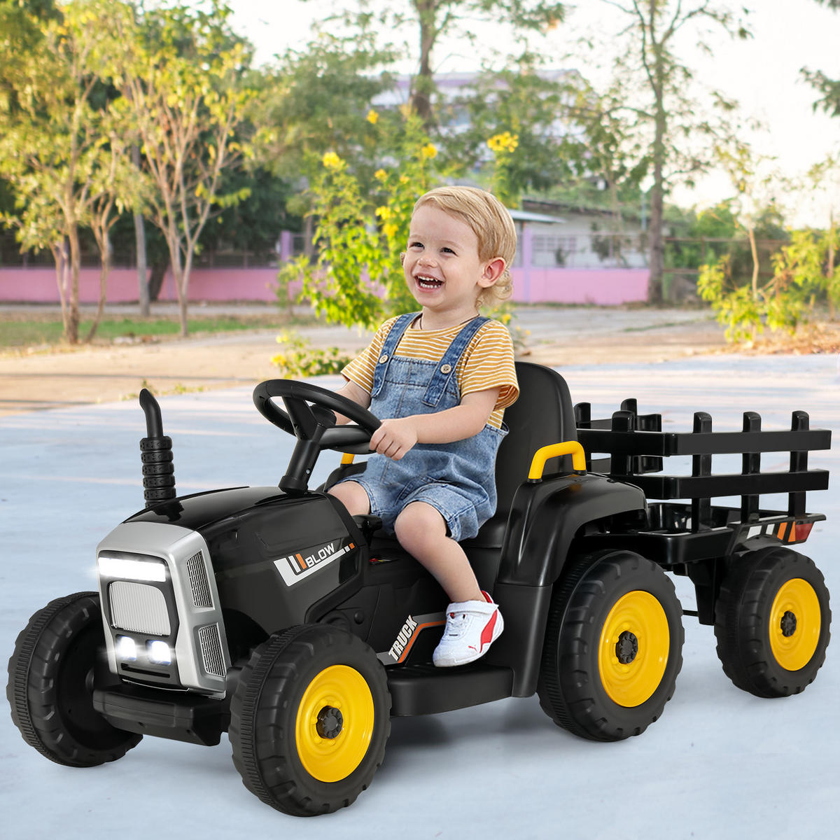 TRAKTOR 12 V 3-växlad Svart - Svart, Plast (135/53/51cm) - COSTWAY