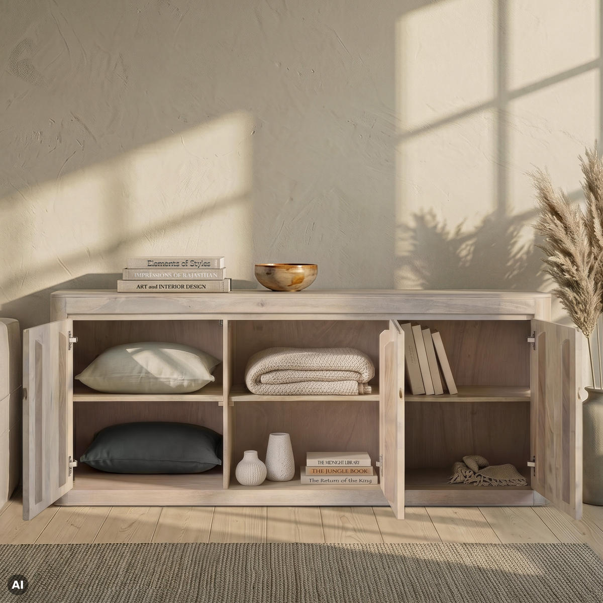 SIDEBOARD Mango 185x40x80 weiß lackiert TORONTO #301 - Weiß, Holz (185/80/40cm) - Massivmoebel24