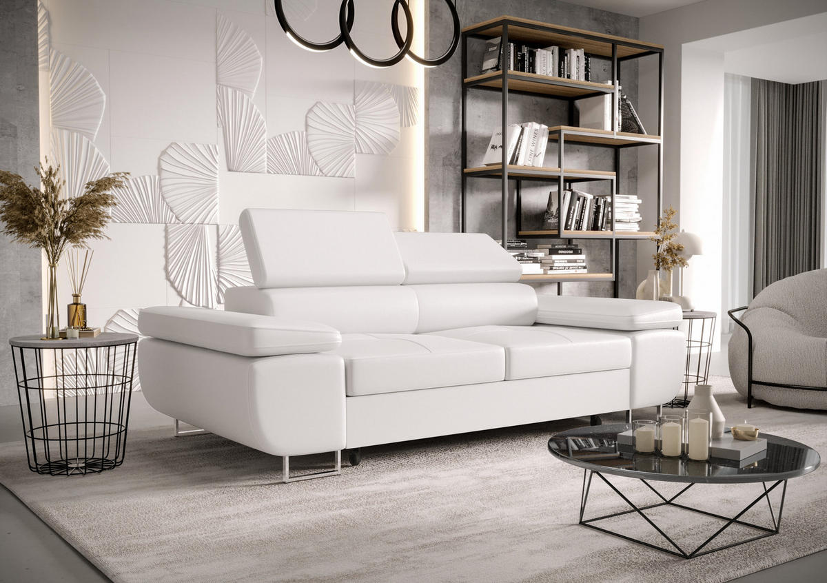 SCHLAFSOFA PRAGA 2, Sofa mit Schlaffunktion, Farbe: Weiß, Kunstleder - Weiß, Textil (208/90/100cm) - O-Sofa