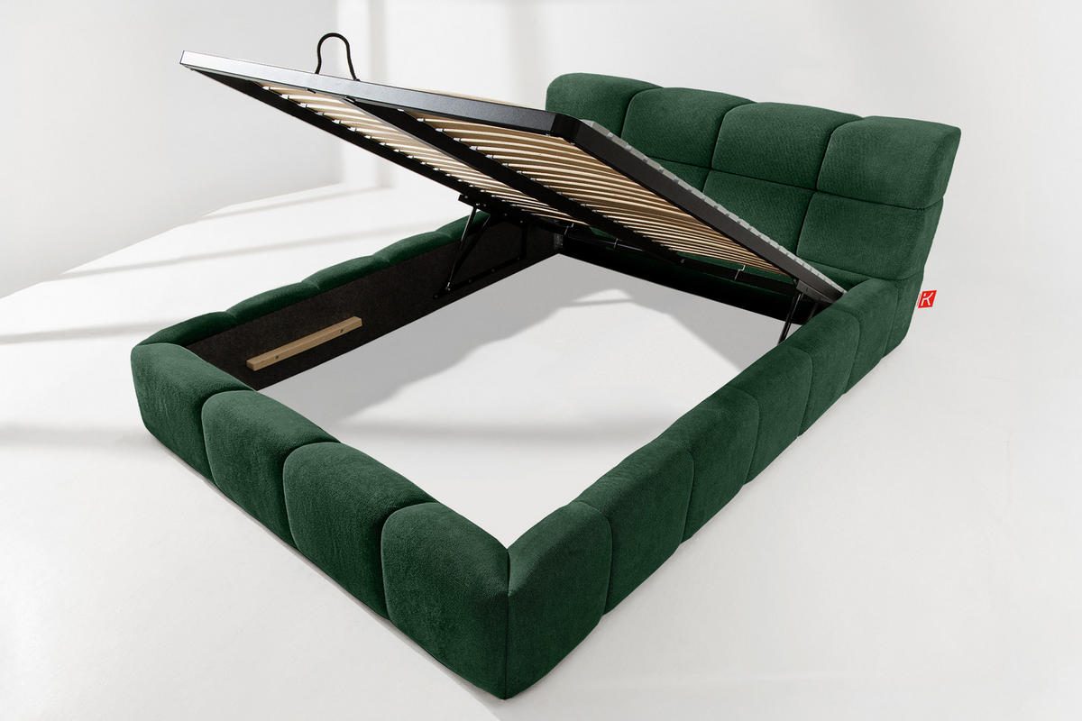 POLSTERBETT AERI 140/160/180/200 mit Rahmen und Bettkasten, dunkelgrün - Dunkelgrün, Holz/Holzwerkstoff (140/200cm) - KONSIMO®