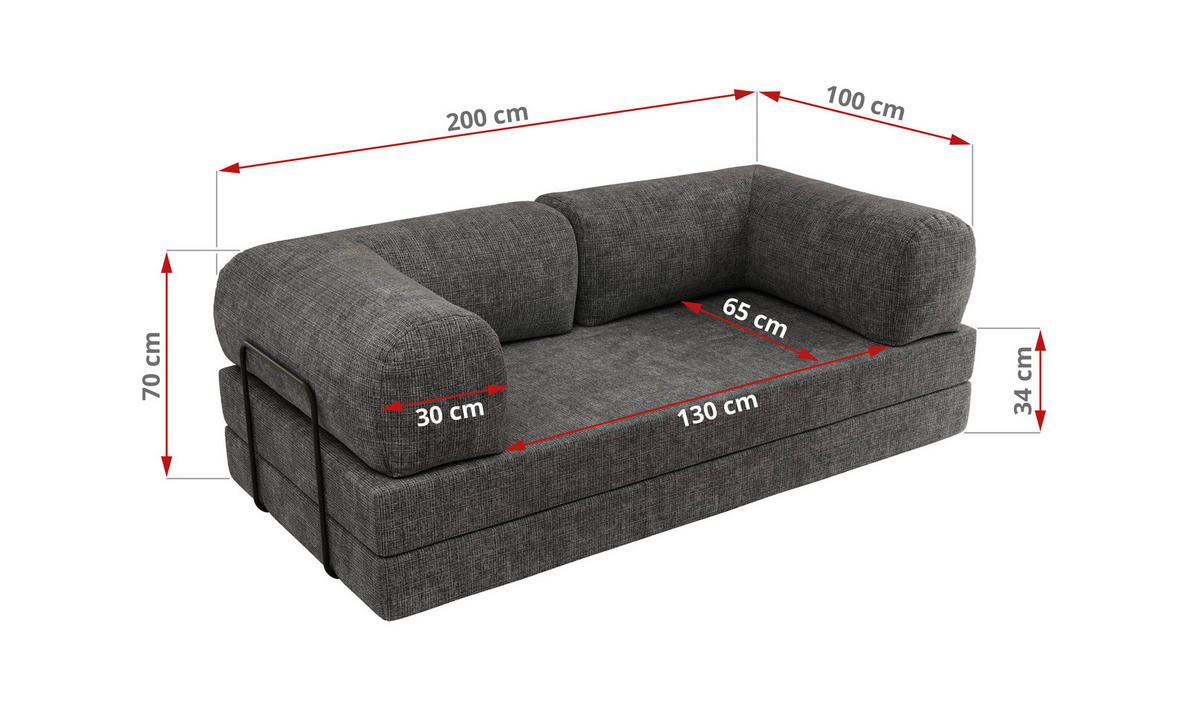 TROJMIESTNA POHOVKA ORSETTO - Tmavosivá Hrubo tkaná ženilka - čierna/tmavosivá, kov/textil (200/70/100cm) - MKS