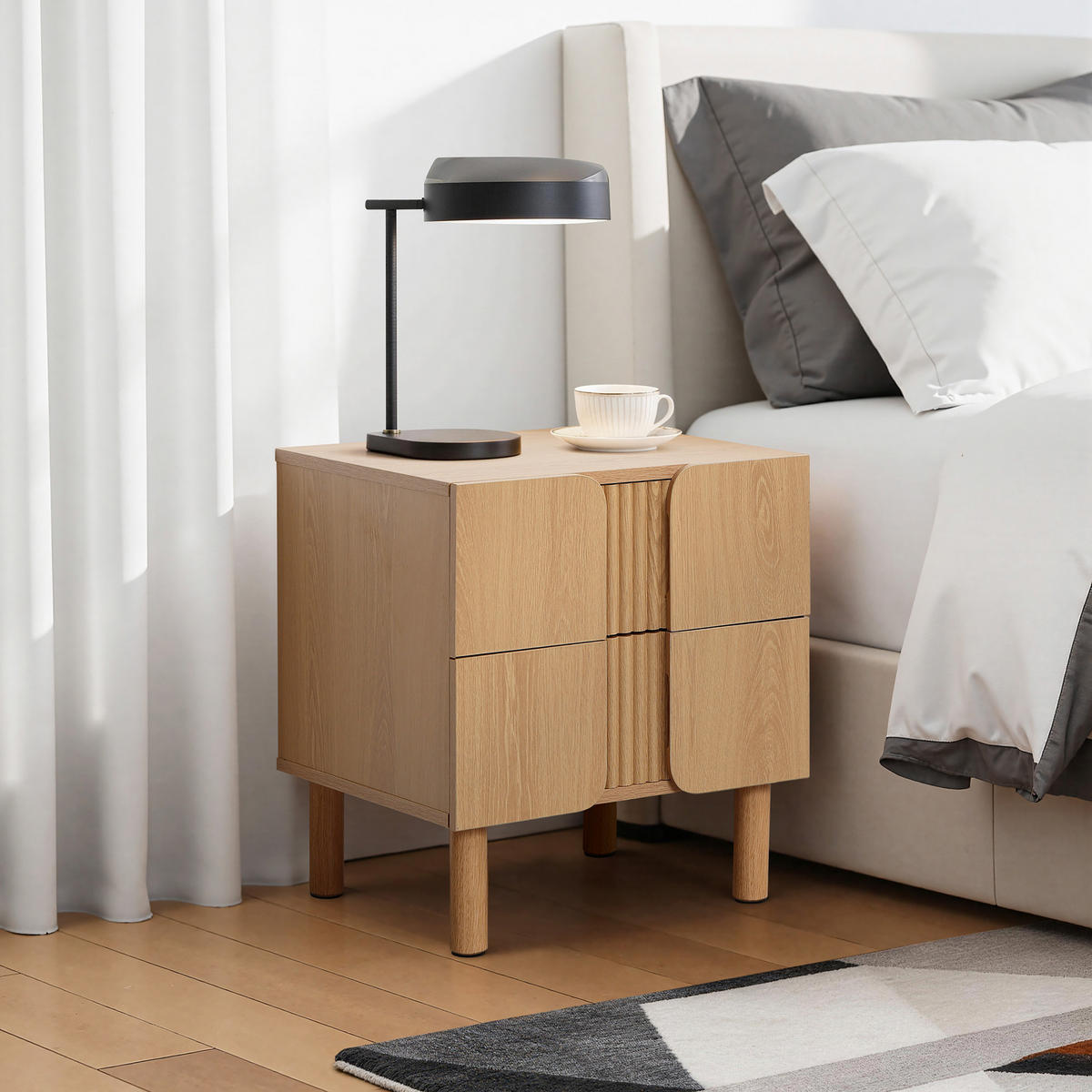 NACHTTISCH mit 2 Schubladen Beistelltisch | B45 x T41 x H52 cm - Eichefarben, Holzwerkstoff (45/52/40.5cm) - Hometopia