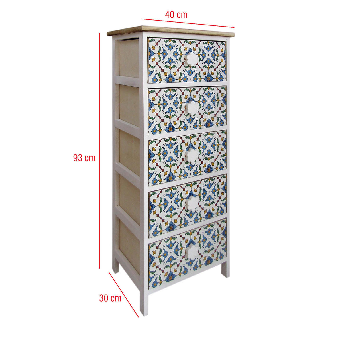 KOMMODE Weiß 30/40/93 cm - Weiß, Holz (30/93/40cm) - Mobili Rebecca
