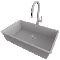 UNTERBAUSPÜLE GRANIT London, 3-er set Grau 76/47 cm, 1 Becken + Küchenarmatur 40/20 cm + Ablauf-Set ab 80er Unterschrank - Chromfarben/Grau, Kunststoff (76/20/47cm) - Primagran