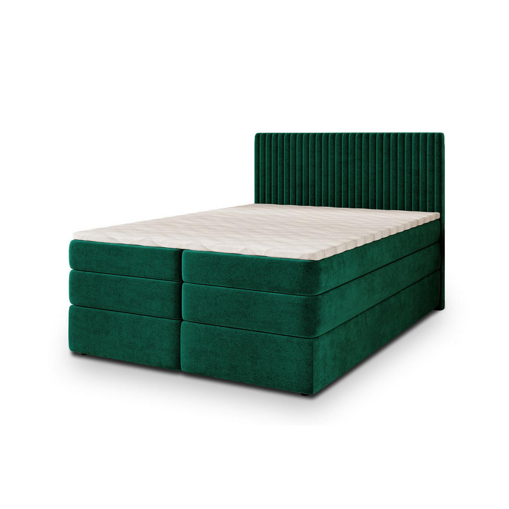 MASSENO POSTEL BOXSPRING FELBIO 140x200 cm, s matrací a úložným prostorem, tmavě zelená