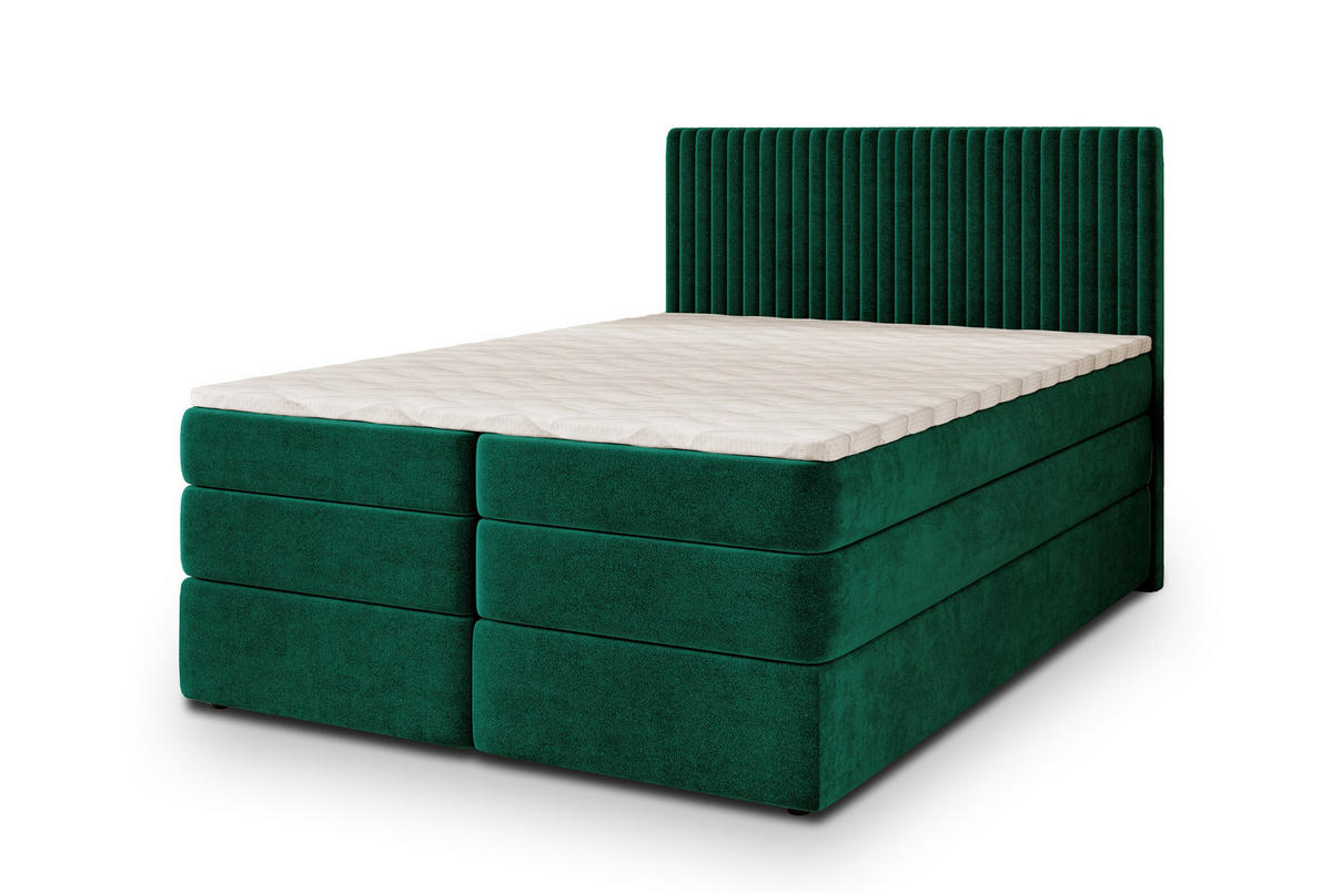 POSTEL BOXSPRING FELBIO 180x200 cm, s matrací a úložným prostorem, tmavě zelená - tmavě zelená, kompozitní dřevo/textil (180/200cm) - MASSENO