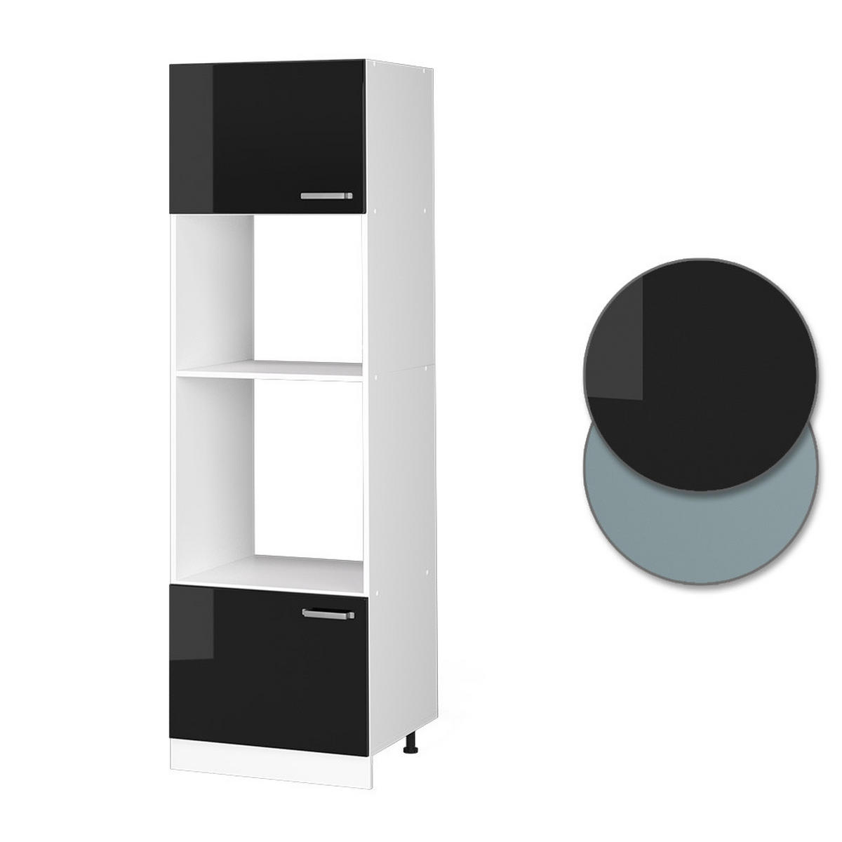 HOCHSCHRANK R-Line Schwarz Hochglanz 60 cm mit offenen Regalen und Türen - Schwarz Hochglanz/Weiß, Holzwerkstoff (60/207/57.2cm) - Vicco