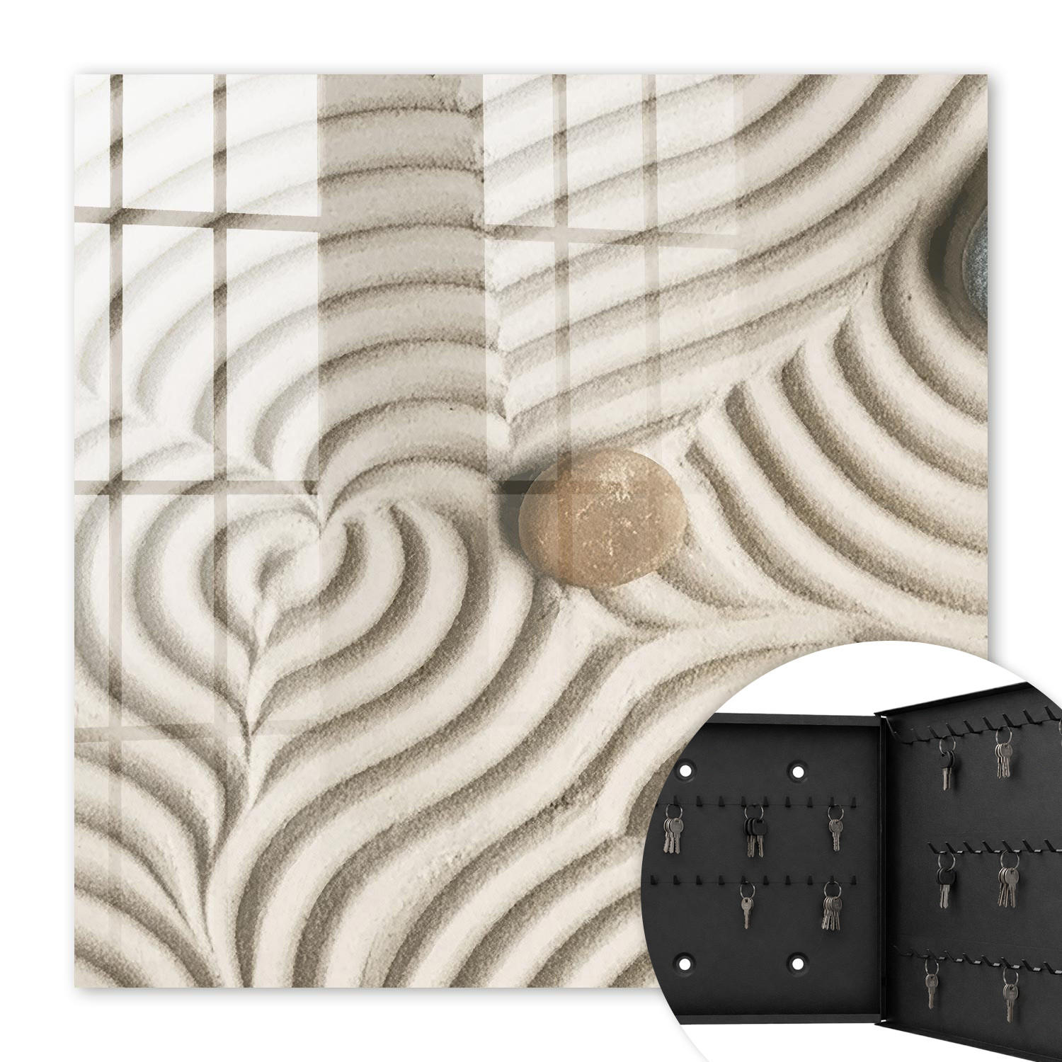 SCHLÜSSELBOX Schwarz 30x30 cm- Türöffnung nach rechts - Zen-Komposition - Creme, Metall (30/30/5cm) - TULUP
