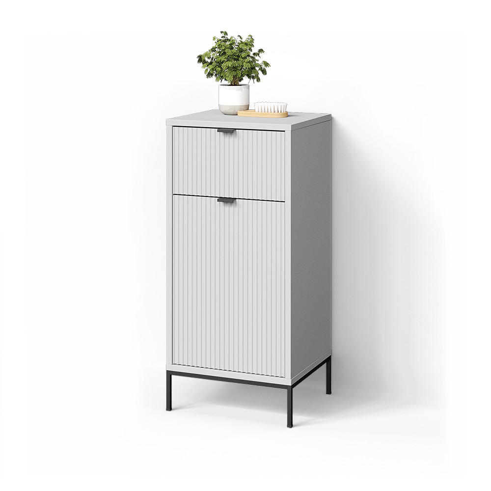 BADSCHRANK ATERNO Weiß 40 x 87 cm mit Tür und Schublade - Weiß, Holzwerkstoff (40/87/35cm) - Livinity®