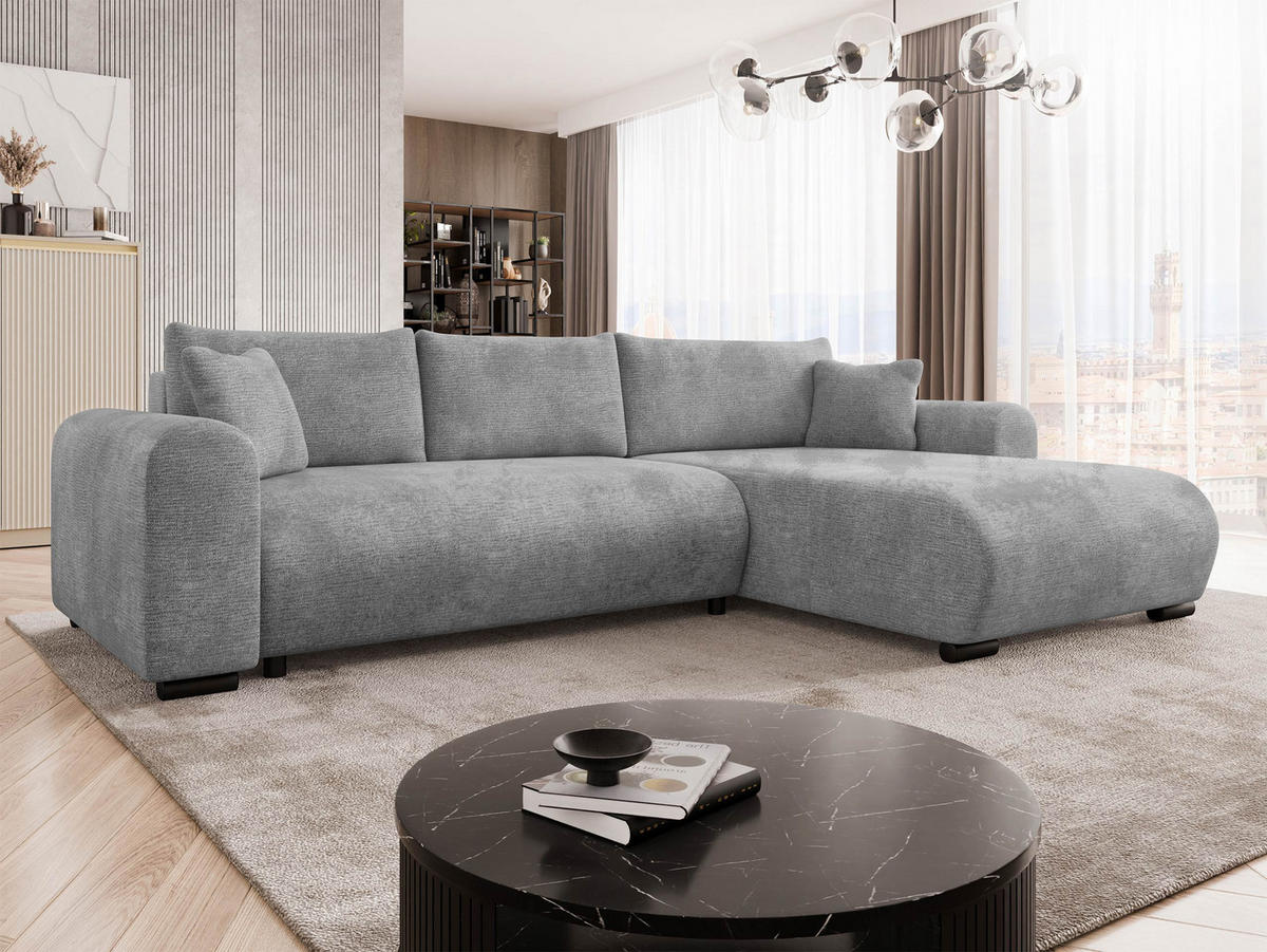 ECKSOFA Merkos - Hellgrau/Schwarz, Holz/Textil (285/188cm) - MIRJAN24