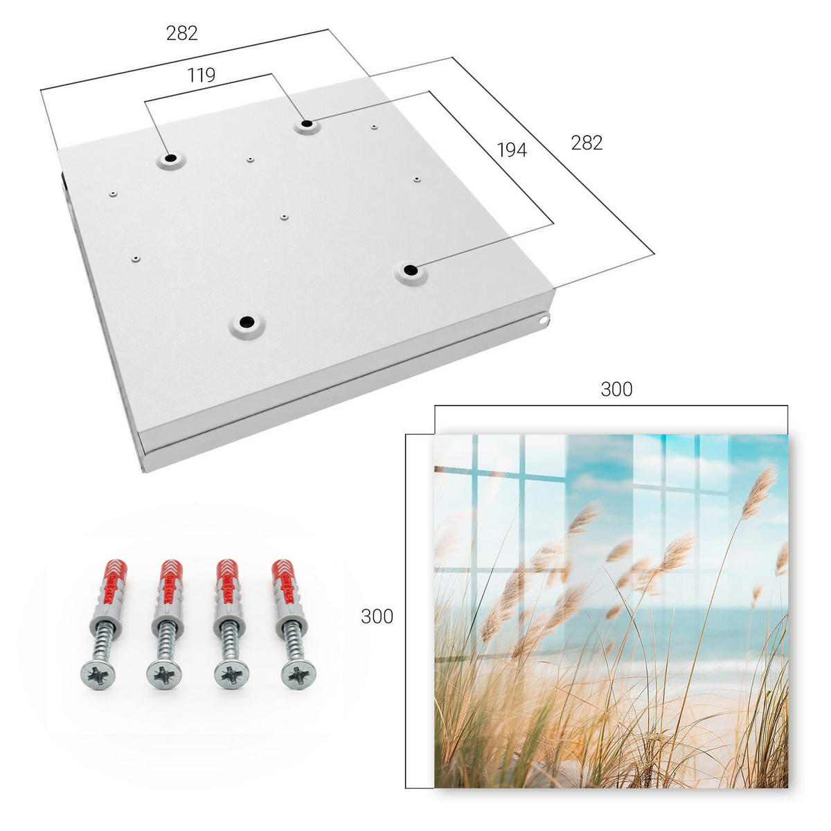 SCHLÜSSELBOX Weiß 30x30 cm – Türöffnung nach rechts - Sommerstrand - Türkis, Metall (30/30/5cm) - TULUP