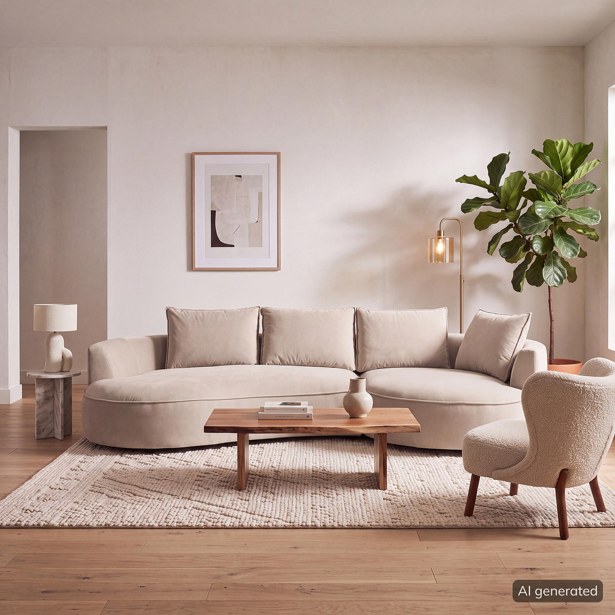 BIGSOFA - Beige, Naturmaterialien/Kunststoff (322/82/154cm) - home24